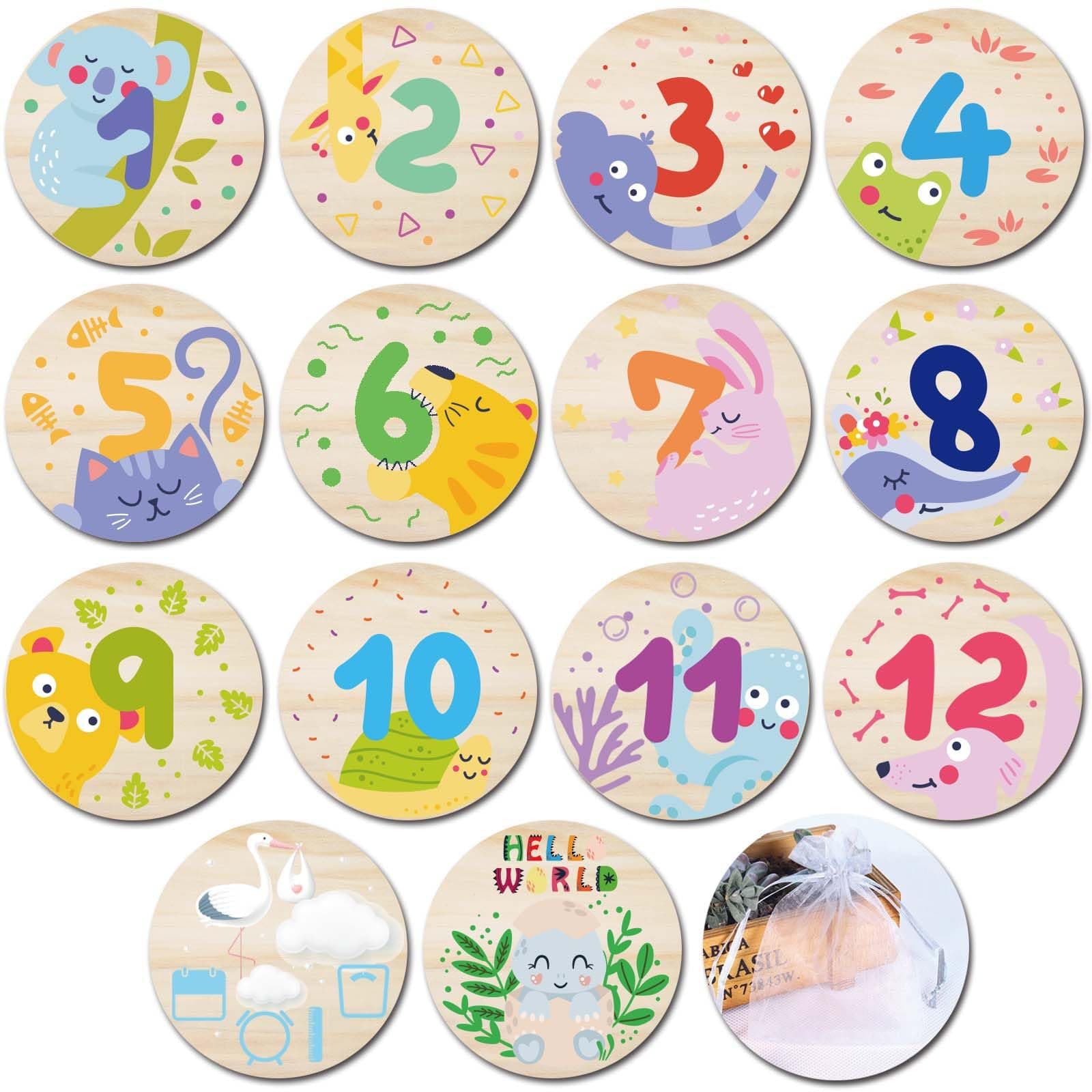 Wooden Baby Monthly Milestone Cards with Birth Announcement Sign Newborn Anniversary Cards Photography Props Baby Shower Gifts for Boys and Girls (Baby Milestone Cards)