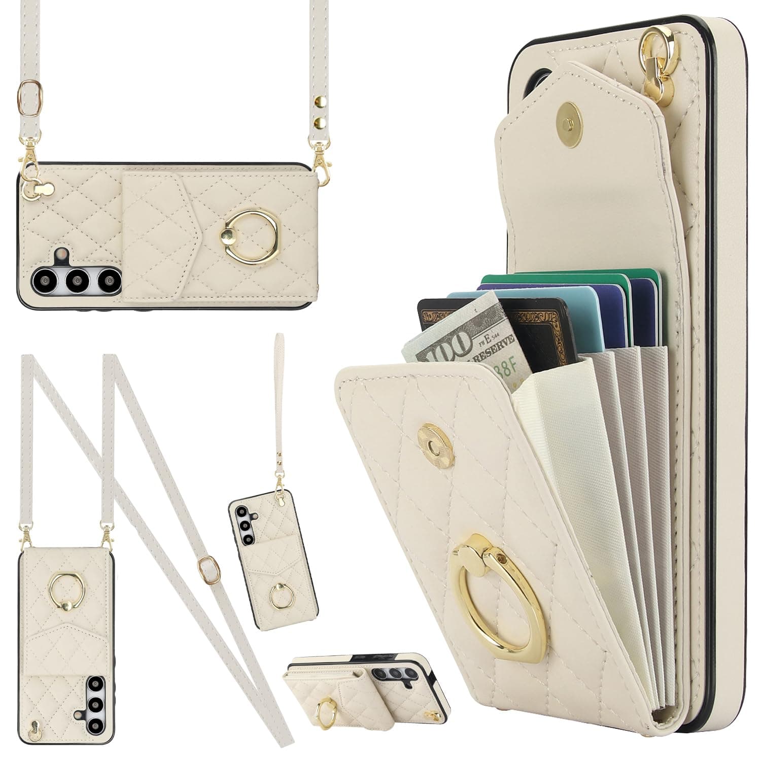 MRRSIWEI for Galaxy S25+ Plus Wallet Case.Lanyard White