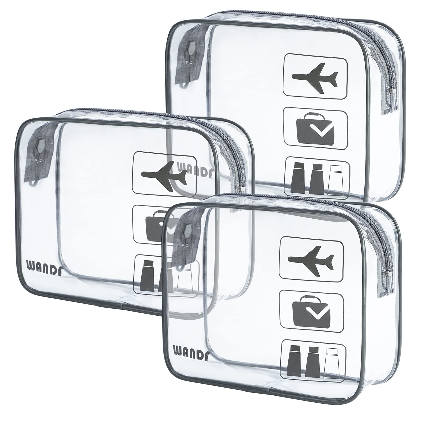 WANDF TSA Approved Toiletry Bag, 3 Pack Clear Makeup Bag