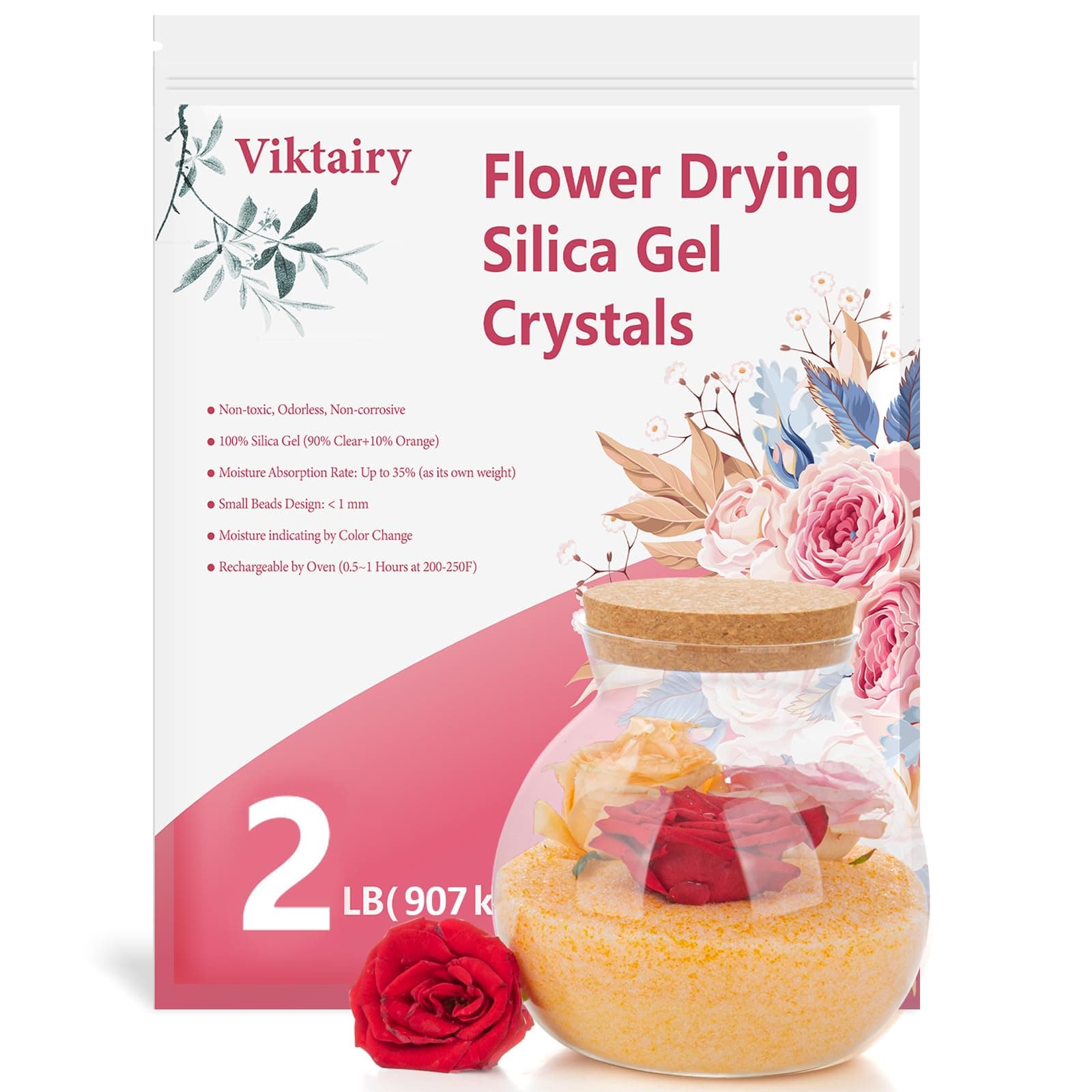 2lb Silica Gel Flower Drying Crystals, Reusable Preservation Kit with Brush and User Manual, Silica Gel Desiccant for the