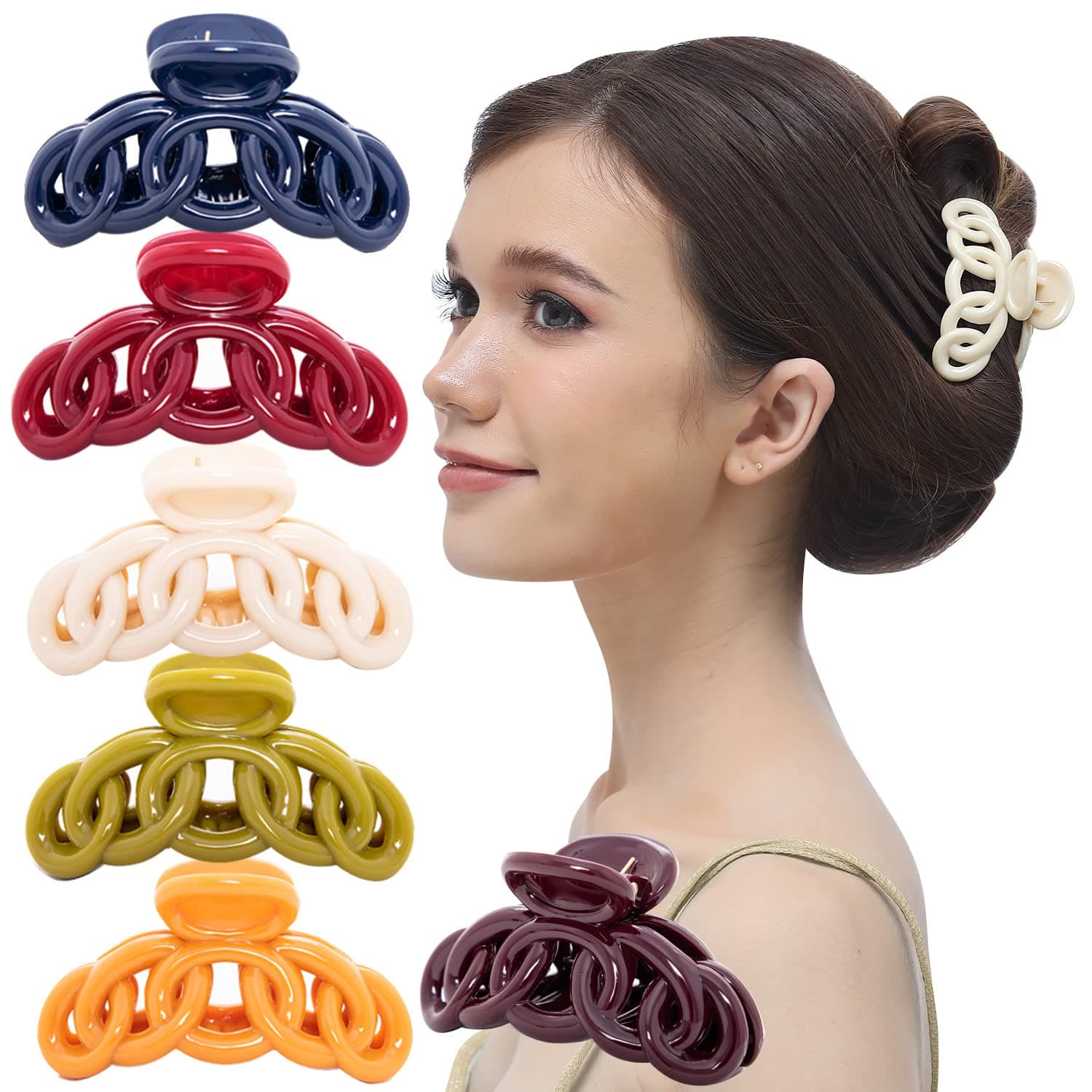 RC ROCHE ORNAMENT 6Pcs Womens Vintage No Slip Strong Hold Sectioning Styling Power Beauty Fashion Girl Accessories Barrette Hairgrip Hair Jaw Clamp Claw Clip, Medium Classic Multicolor
