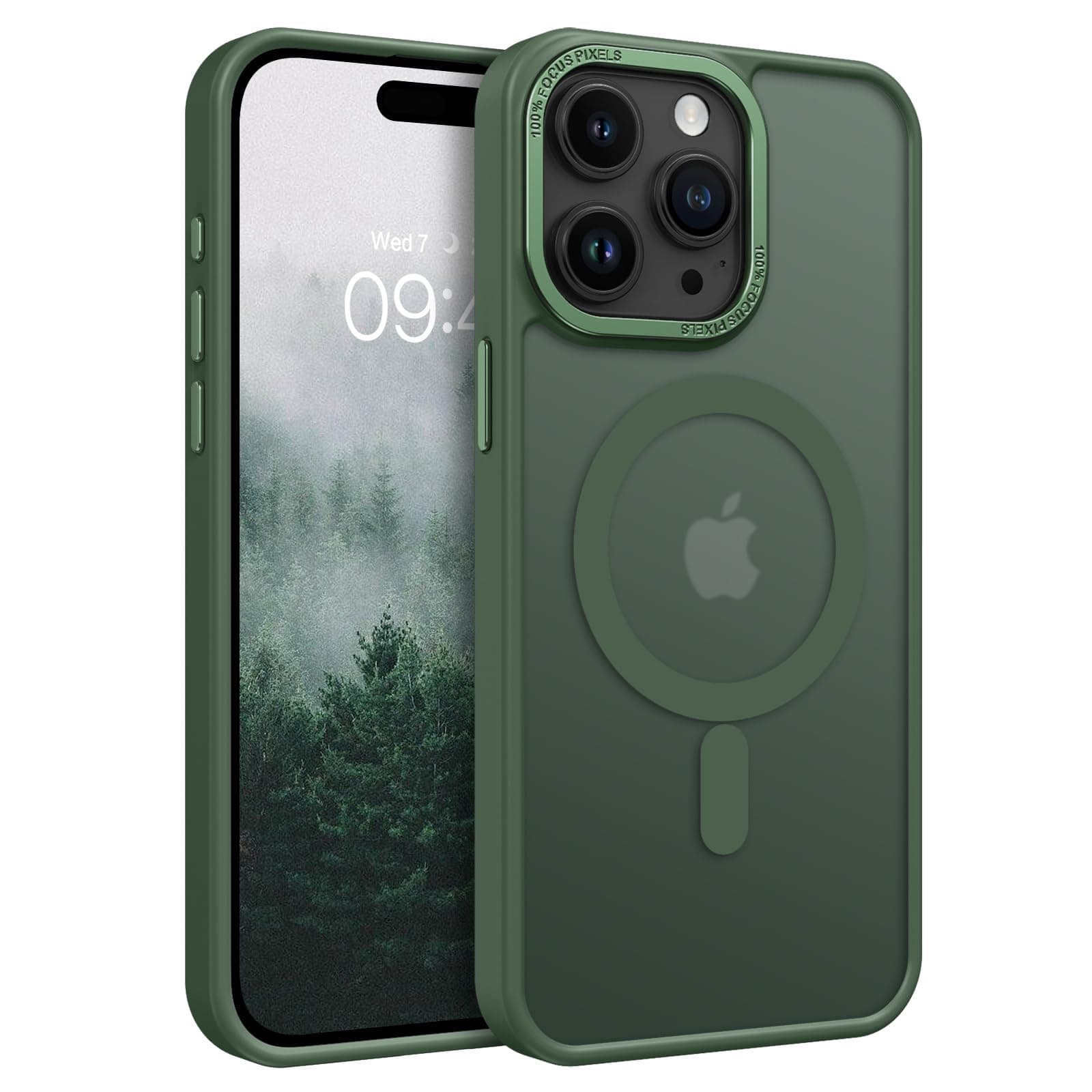 BENTOBEN Case for iPhone 15 Pro, [Compatible with MagSafe] Slim Translucent Matte Magnetic Soft TPU Bumper Shockproof Protective Women Girl for iPhone 15 Pro Phone Case, Dark Green