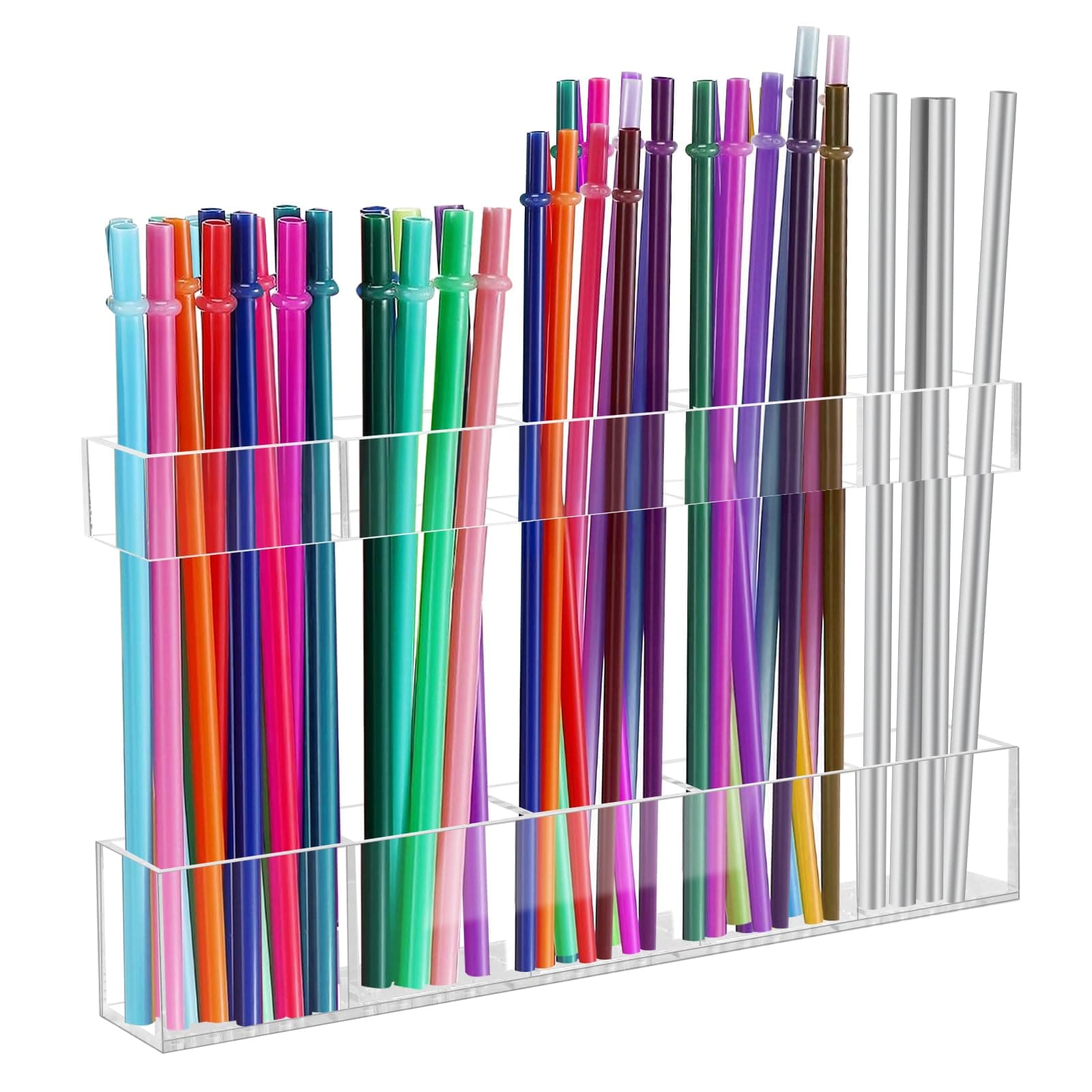 24cm Large Acrylic Straw Holder for Cabinet Door - Reusable Tumbler Straw Organizer Storage, Small Kitchen Accessories Container, Ultra Sticky Cupboard Door Mounted (Transparent)