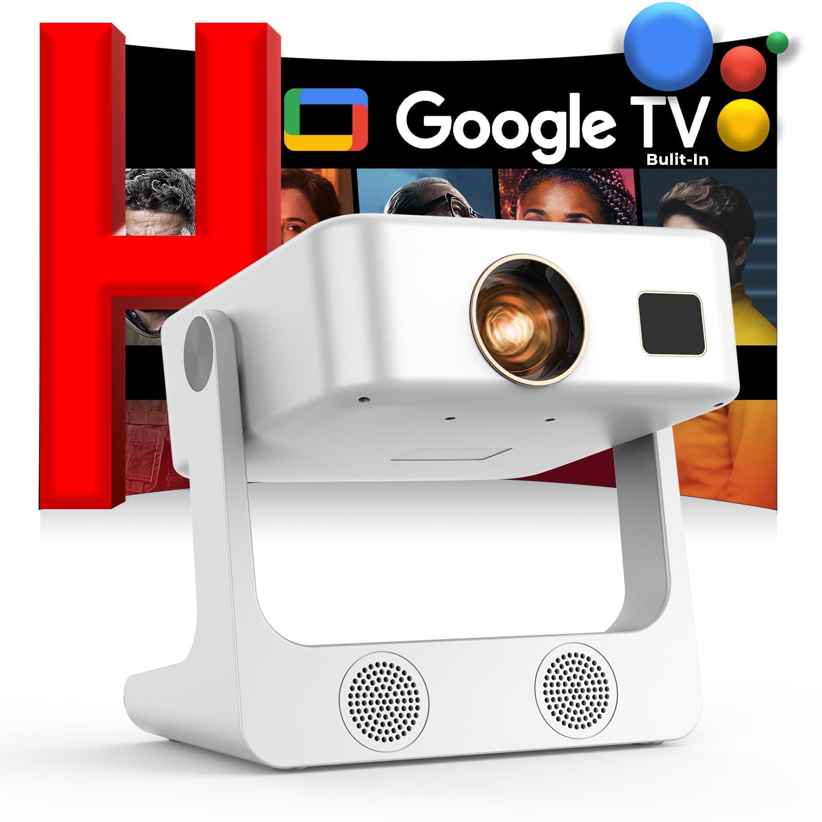 Smart Projector-4K Projecteur Home:【Built-in Google TV|180° Stand|2000 Brightness|Voice Control】 Movie Projector with WiFi6 & Bluetooth5.4 Auto Keystone Sovboi S61Pro Ceiling Compatible with Netflix