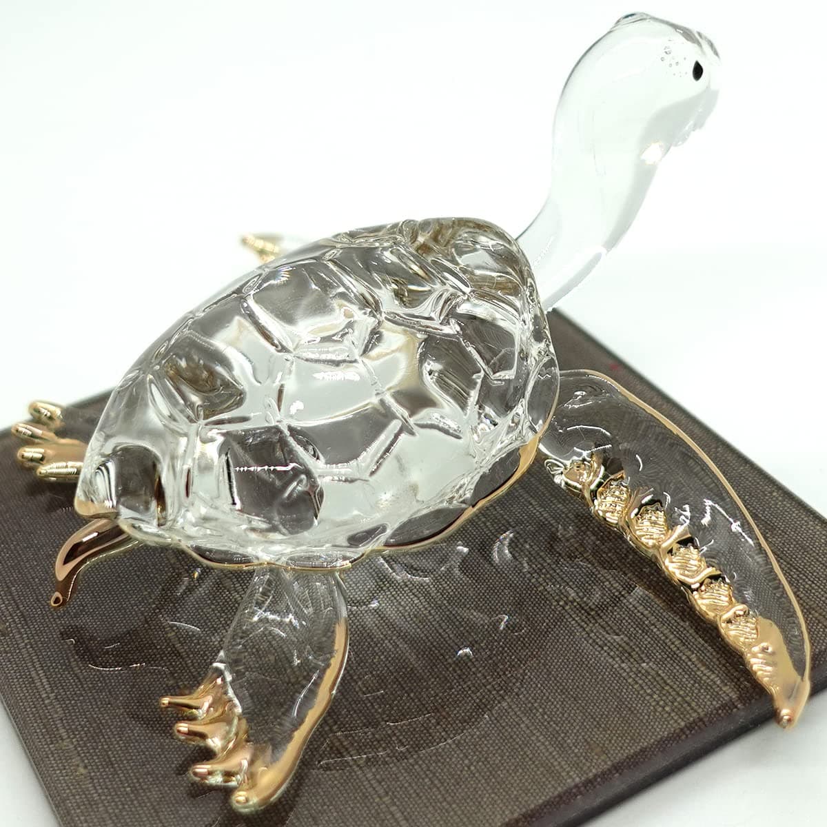 Sansukjai Turtle Sea Miniature Figurines Animals Hand Blown Glass Art Collectible Gift Home Decorate (4 inches 22K Gold)