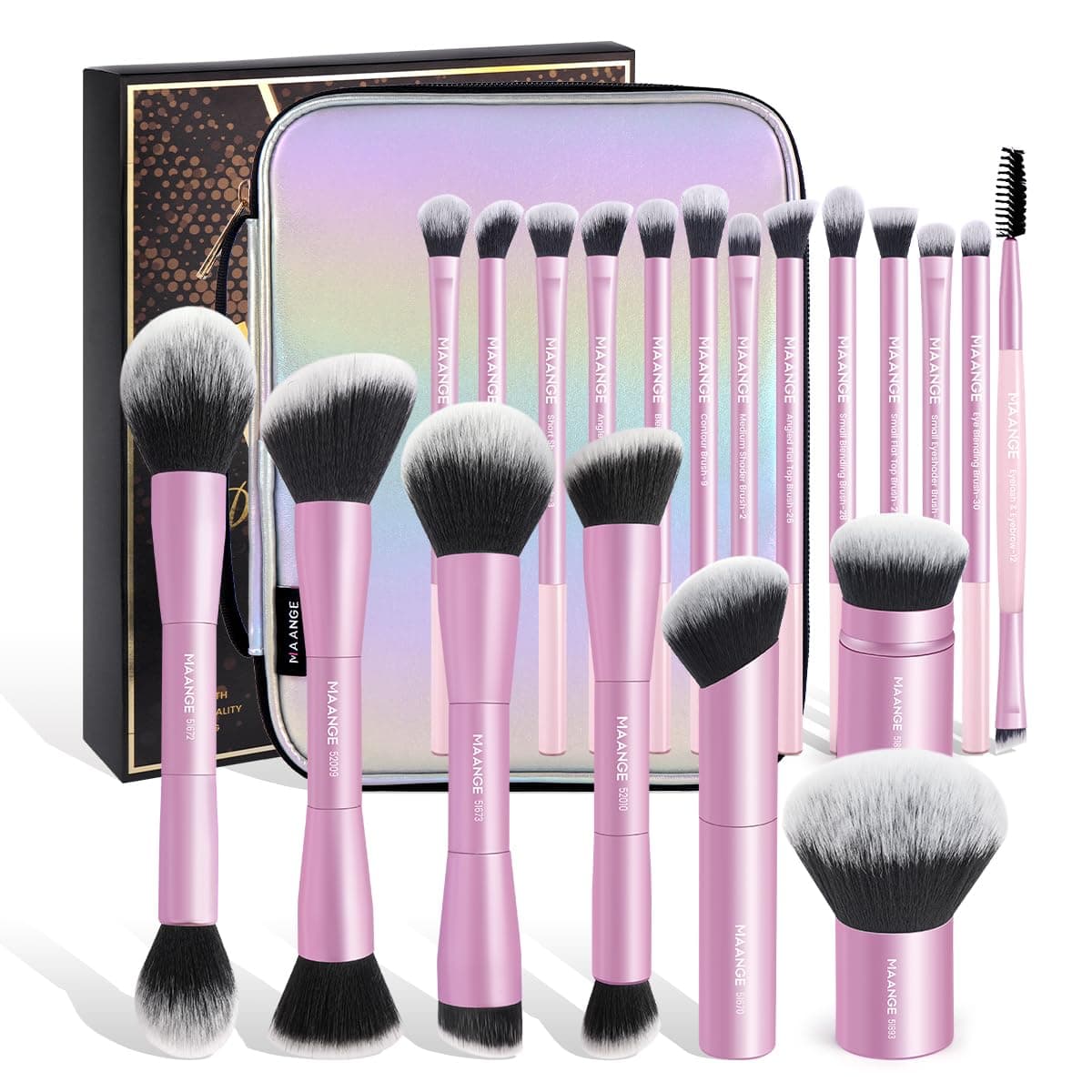 MAANGE Makeup Brushes 20 Pcs with Gift Bag, Double-End Multi-functional Makeup Brushes for Blending Liquid Powder Concealer Cream Blush Buffe,Pink