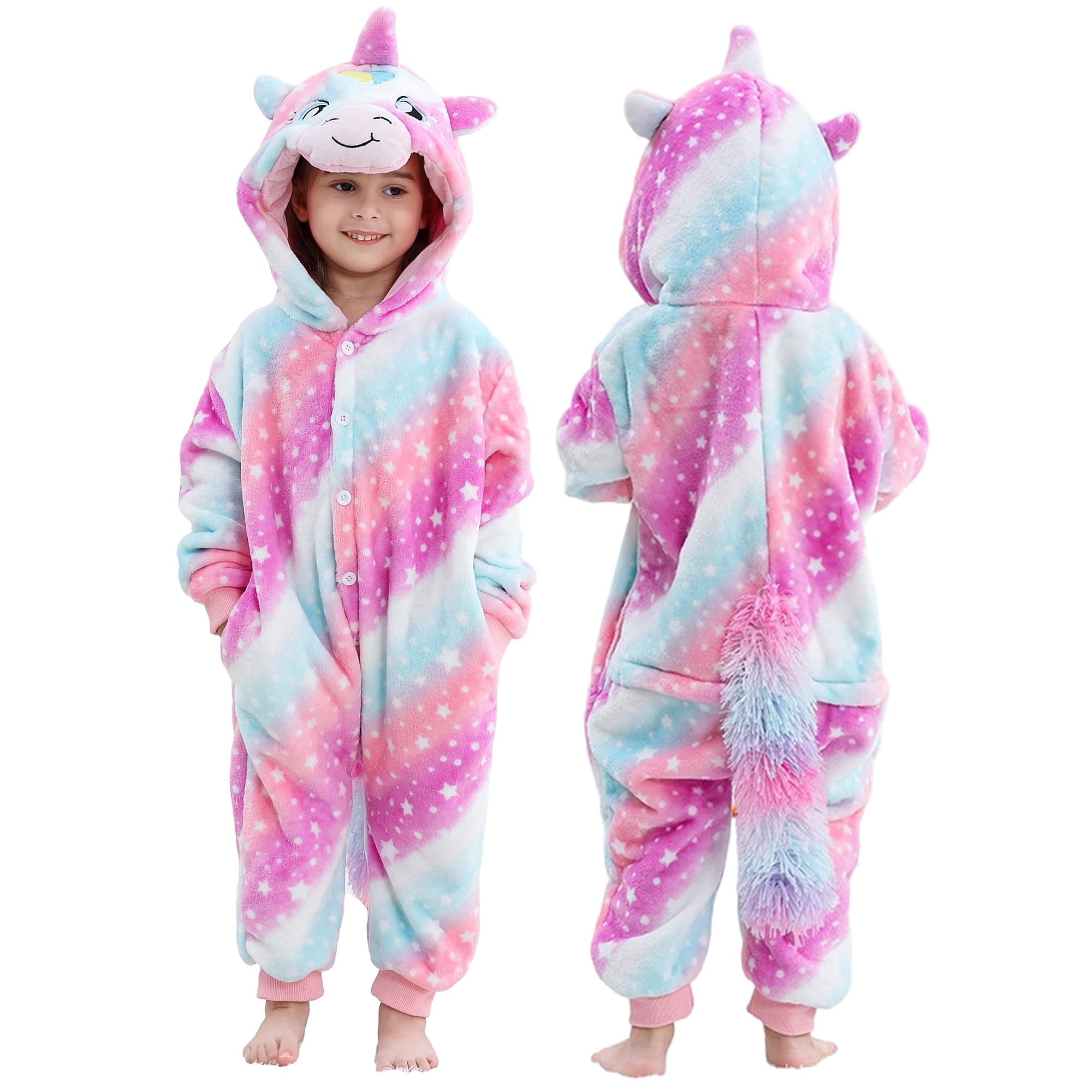 MICHLEY Animal Hooded Romper Kids Halloween Cosplay Costume Unicorn,7-8T