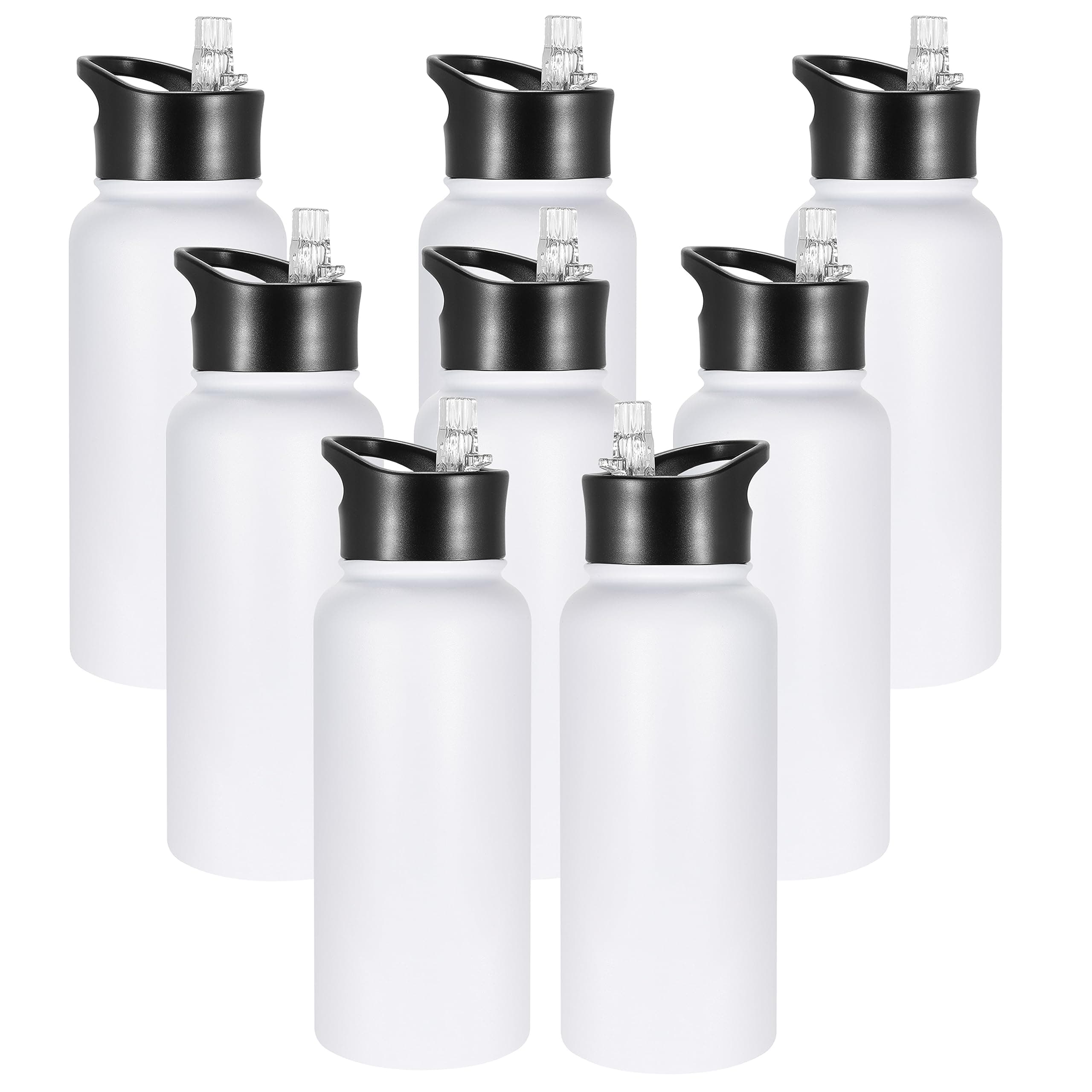 VEGOND 32 oz Insulated Water Bottle Bulk Stainless Steel Metal Water Bottles with Leak Proof Straw Lid & Spout Lid, Wide Mouth Double Walled Vacuum Travel Sports Bottle, 8 Pack