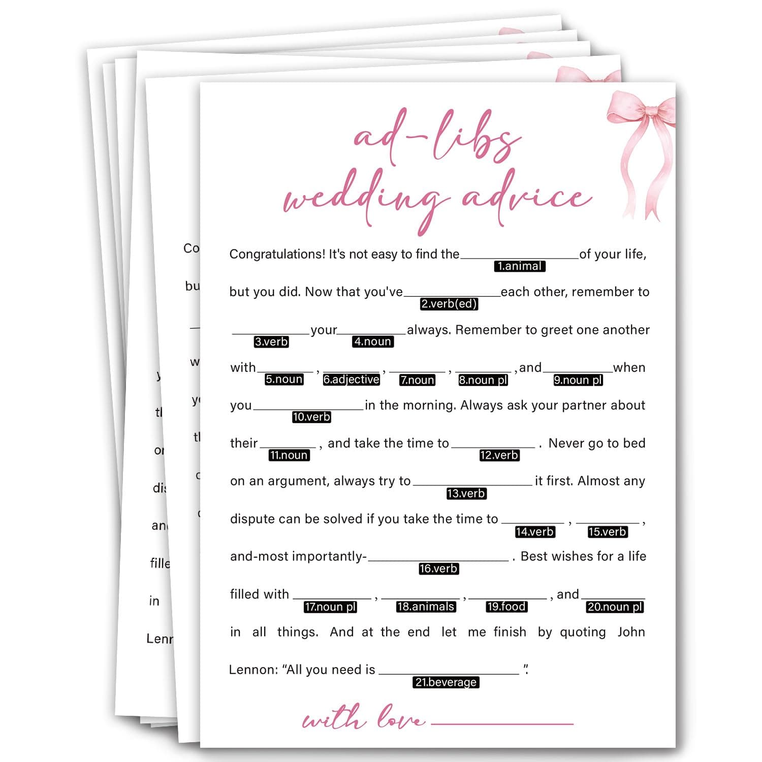 Bridal Shower Games - Ad-libs Wedding Advice, Wedding Shower Games, Pink Bridal Games Bridal Party Games, Bachelorette Party Games, Bridal Shower Games 30 Guests/P16