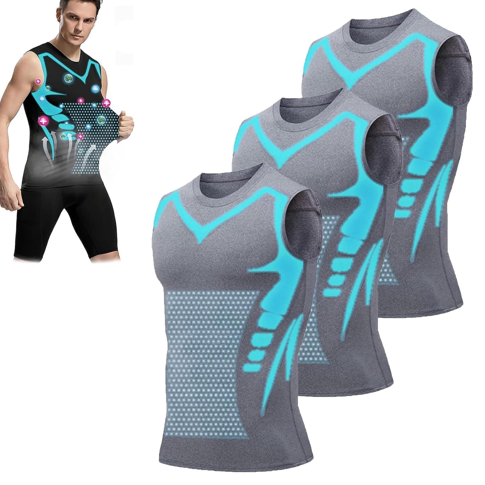 Vitaboost Compression Shirt, Ionic Shaping Sleeveless Shirt, Vitaboost Confidence, Energy and Strength for You (Grey-3pcs,5X-Large)