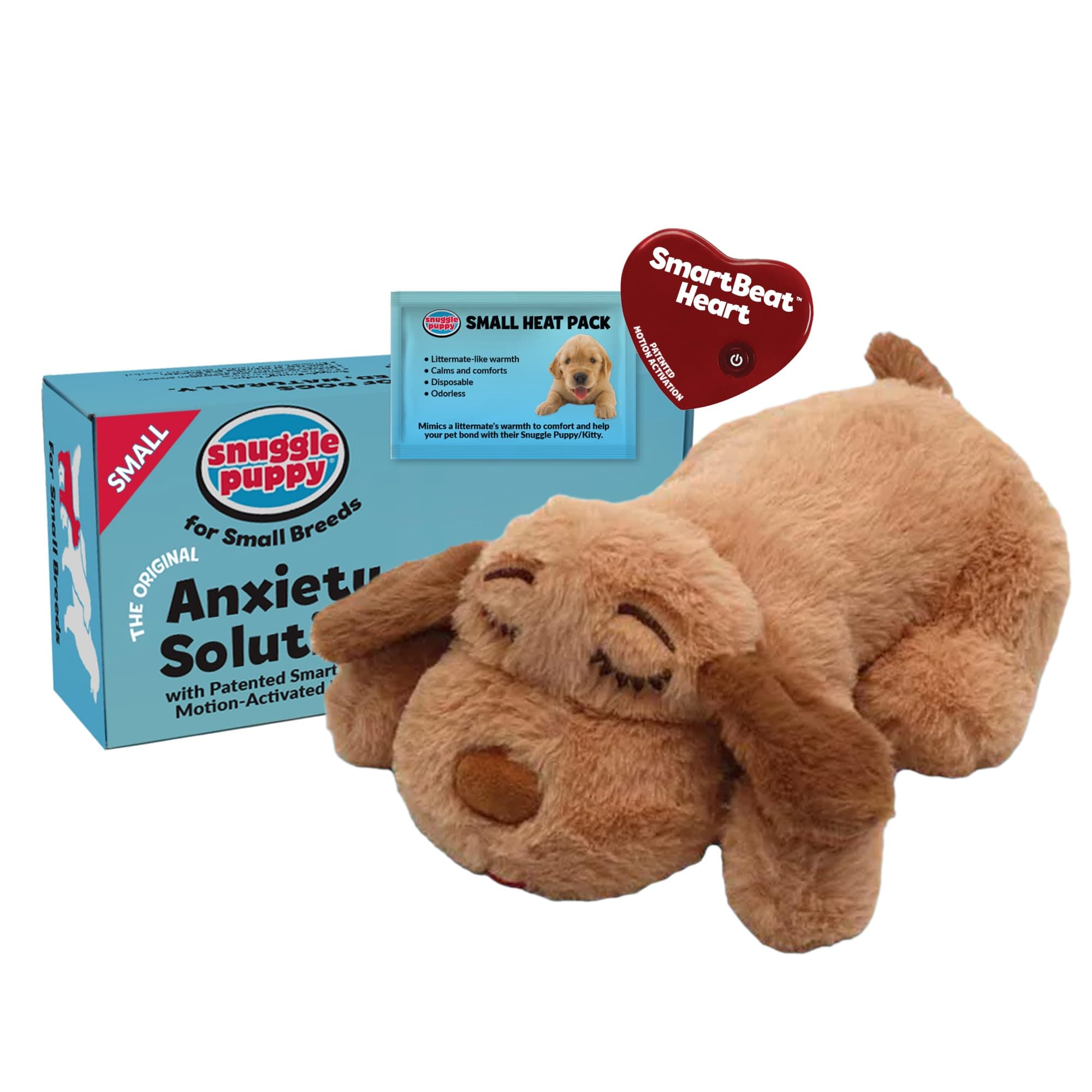 Snuggle Puppy Junior, Heartbeat Puppy Toy for Small Breeds, Smaller Plush Dog Toy with Real-Feel Pulse, Designed for Crate Use and Early Routines - Biscuit