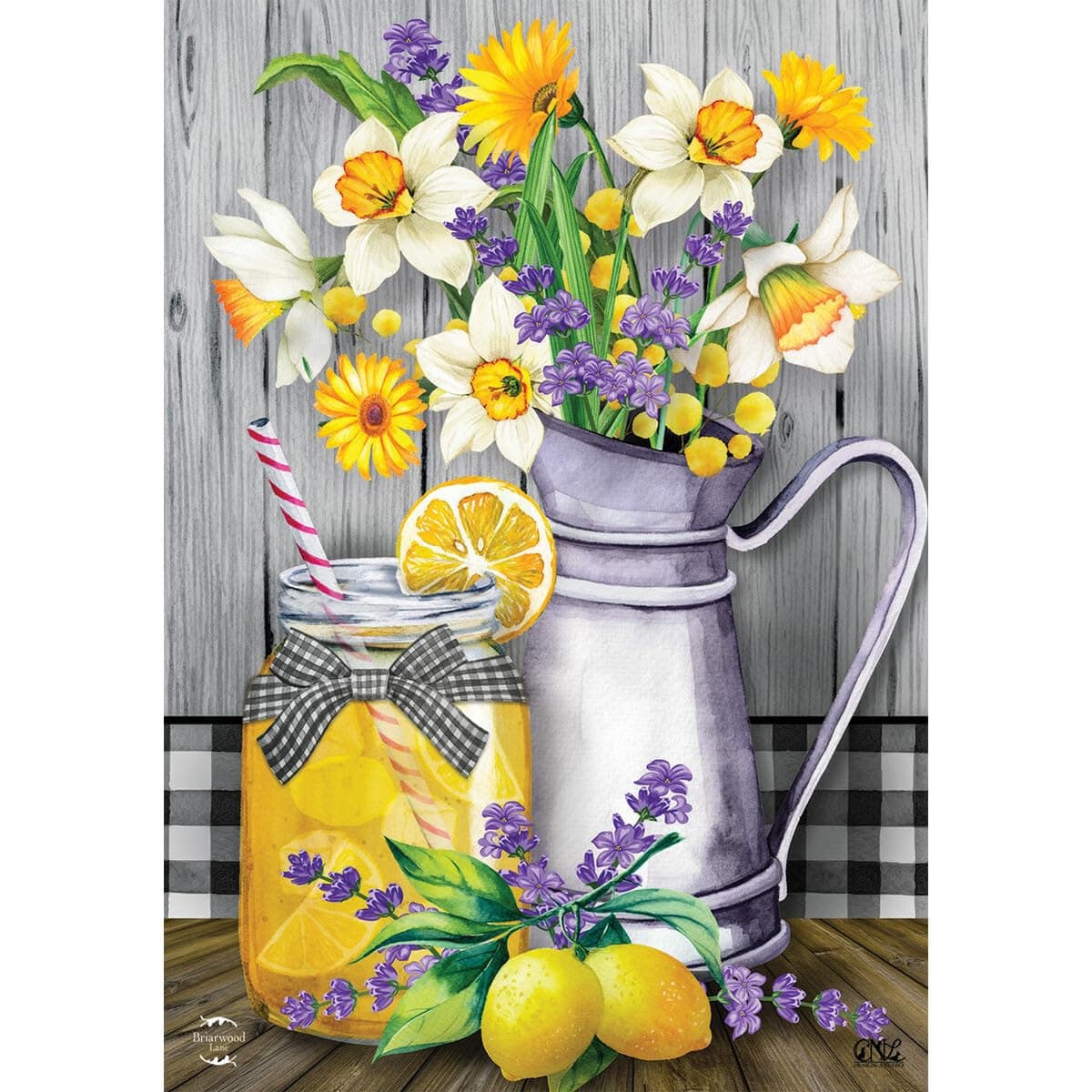 Lemonade Summer House Flag Rustic Floral Mason Jar 28" x 40" Briarwood Lane