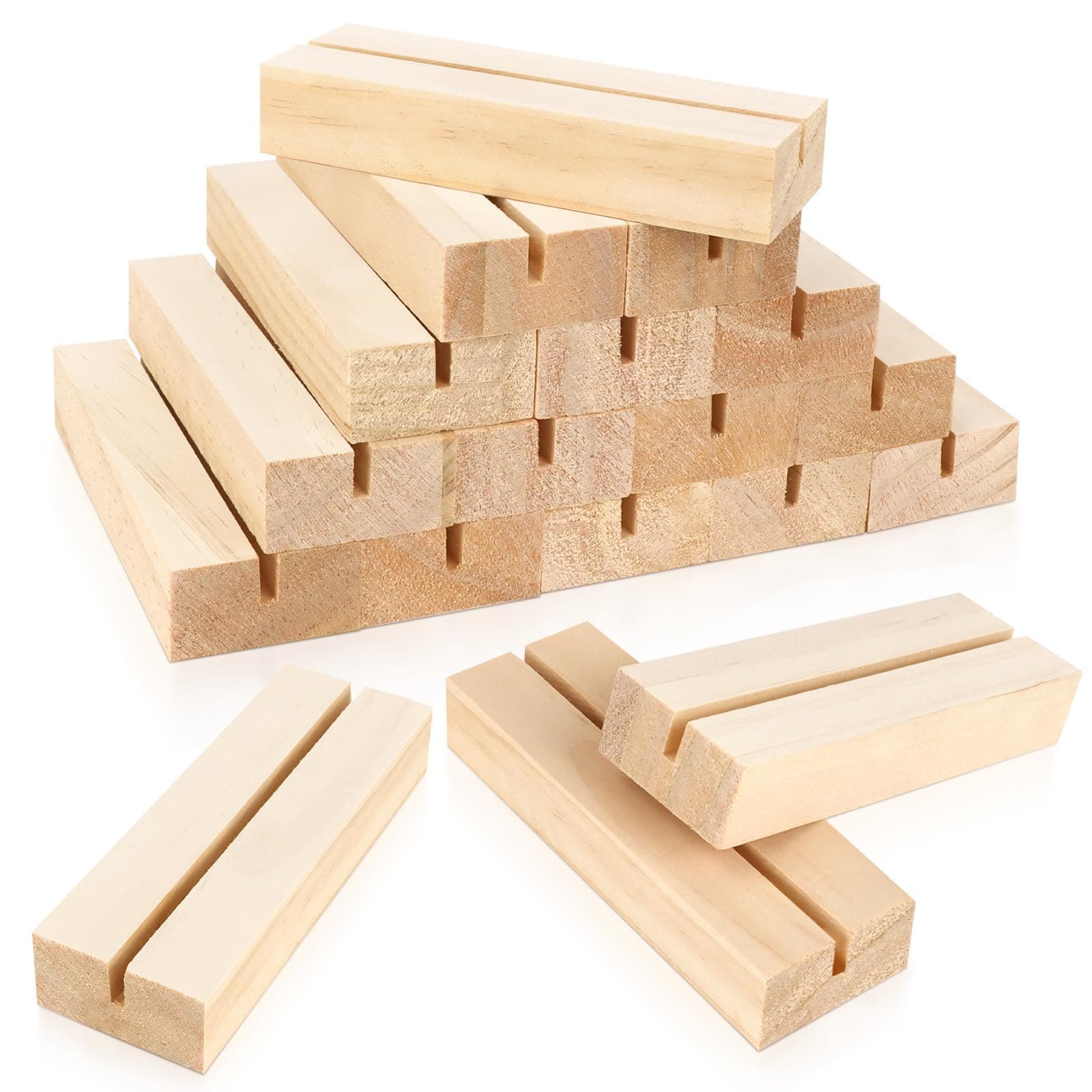 ISUSSER 15Pcs Wood Table Number Stands, Wood Place Card Holders, Picture Holder Acrylic Sign Holders for Wedding, Ceremony, Birthday, Party, Home Decoration, Events