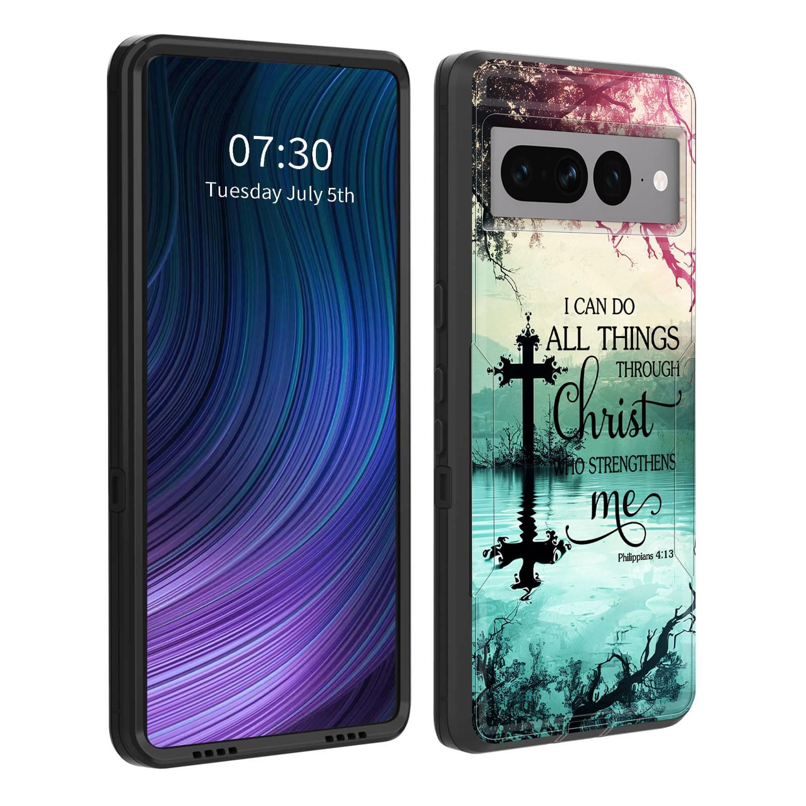 BFUKVOU for Pixel 7 Pro Case,Dual Layer Hybrid (Built-in Dustproof Cap) (Magnetic Car Mount) Shockproof Drop Protection Impact Phone Case for Google Pixel 7 Pro 6.7" 2022,Bible Verses Philippians 4:13