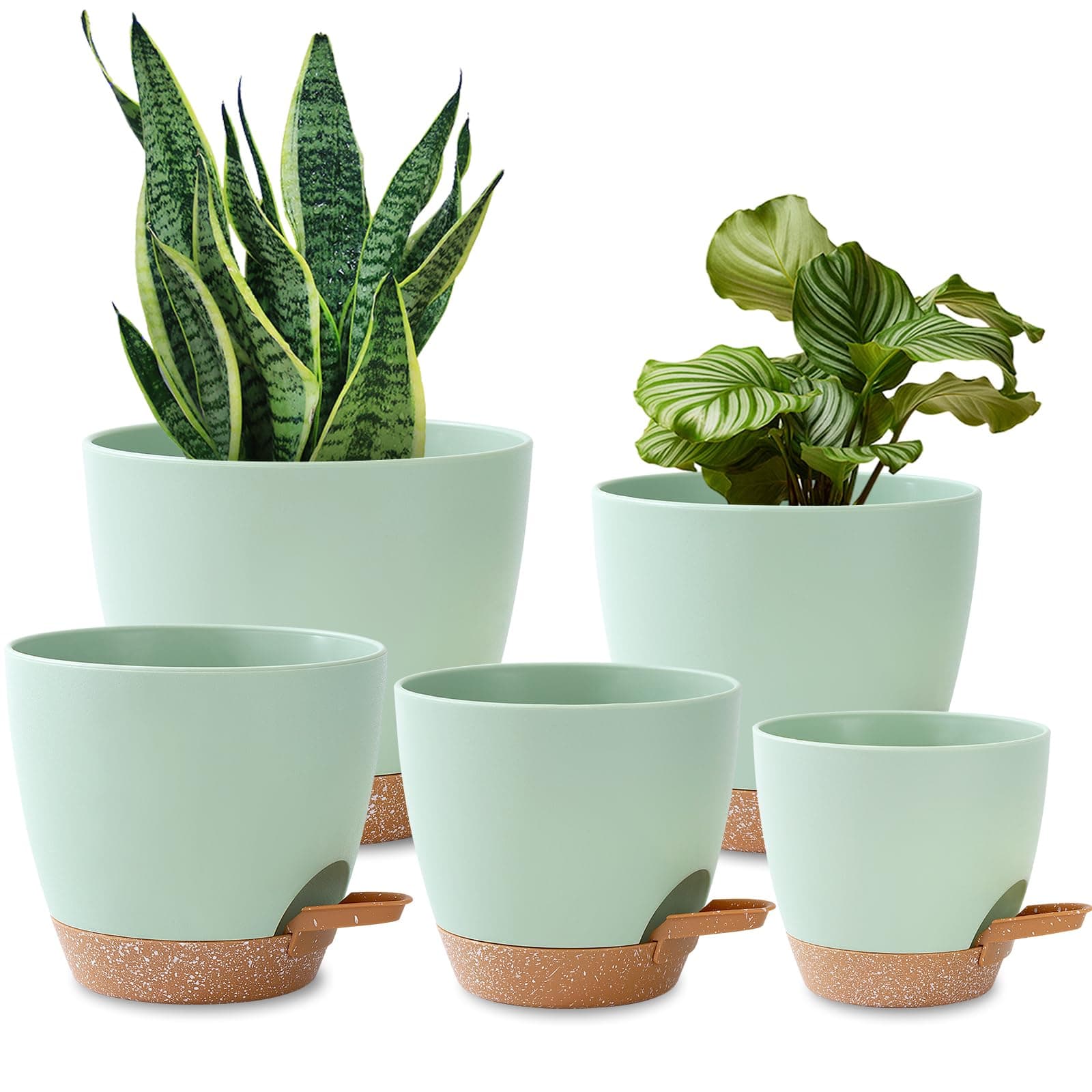 Zishine Plant Pots 7/6.5/6/5.5/5 Inch 5 Pack Plastic Self-Watering Pots