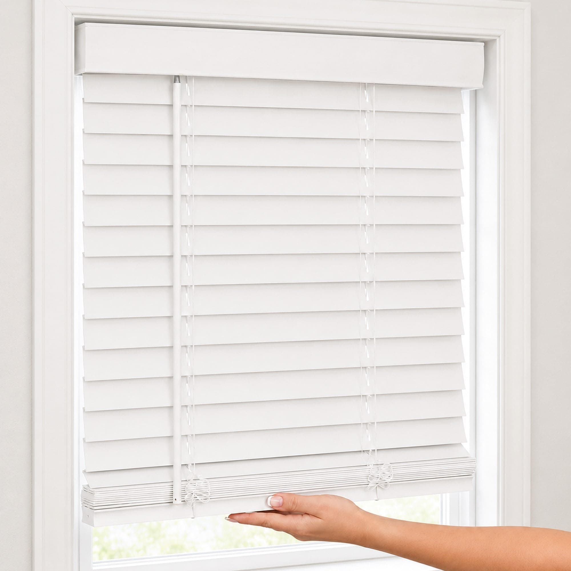 CHICOLOGY 2" Cordless Faux Wood Blinds, Room Darkening Smooth PVC Window Blinds, Cordless Lift, Light Control and Privacy, Inside/Outside Mount, Moisture Resistant, Basic White, 31.25" W x 36" H