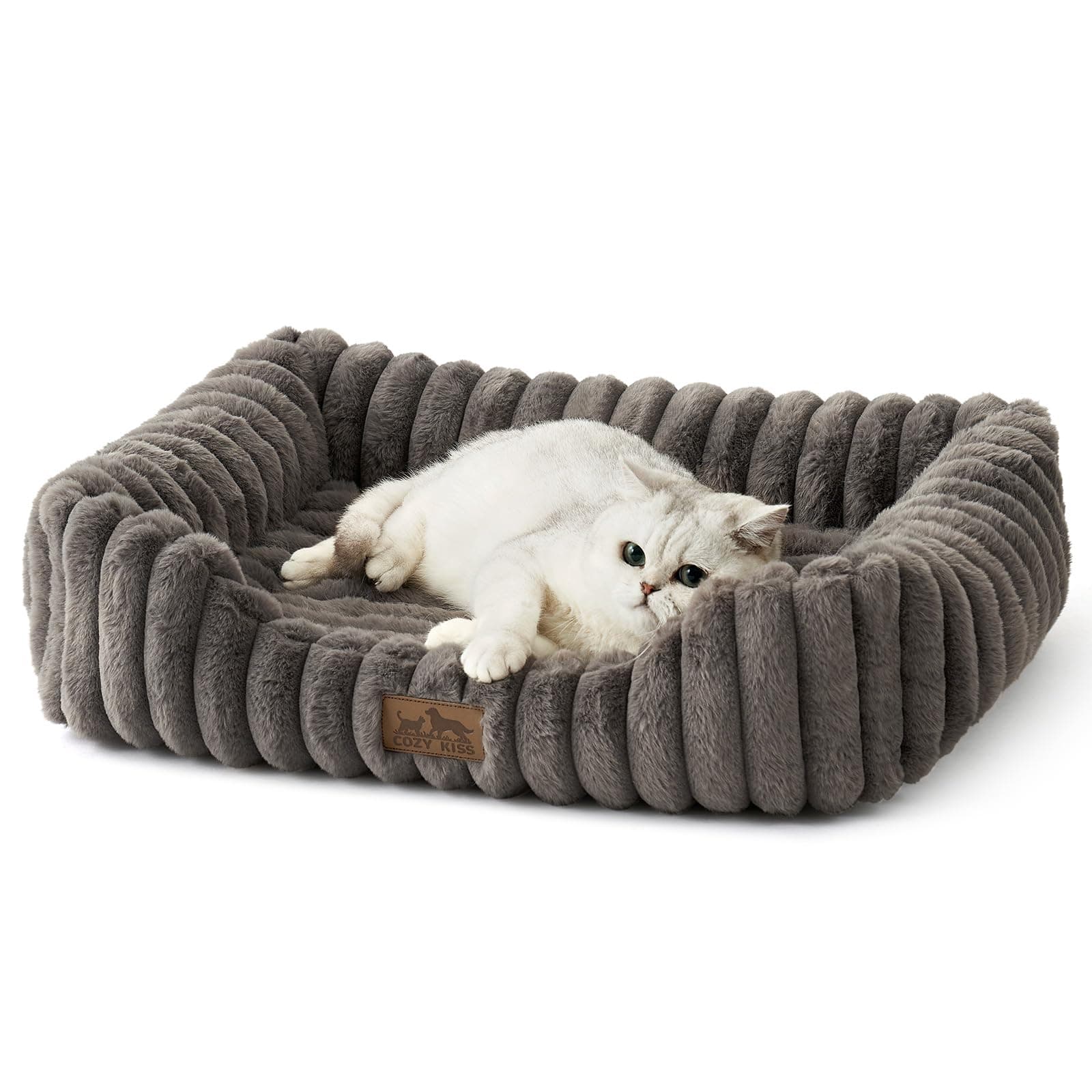 COZY KISS Orthopedic Dog Bed for Small Dogs & Cats - Washable Rectangle Pet Bed with Anti-Slip Bottom, Soft Calming Cat & Puppy Bed for Indoor Pets (25"x21"x6", Grey)