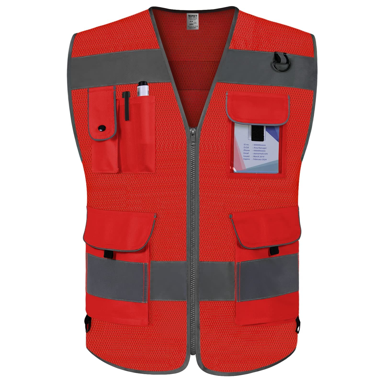 TCCFCCT Mesh Work Vest for Men Women 9 Pockets High Visibility Safety Vest with Reinforced Sewing, Hi Vis Reflective Vest for Workers, Surveyors, Meets ANSI/ISEA, (CA-Red 4X-Large)