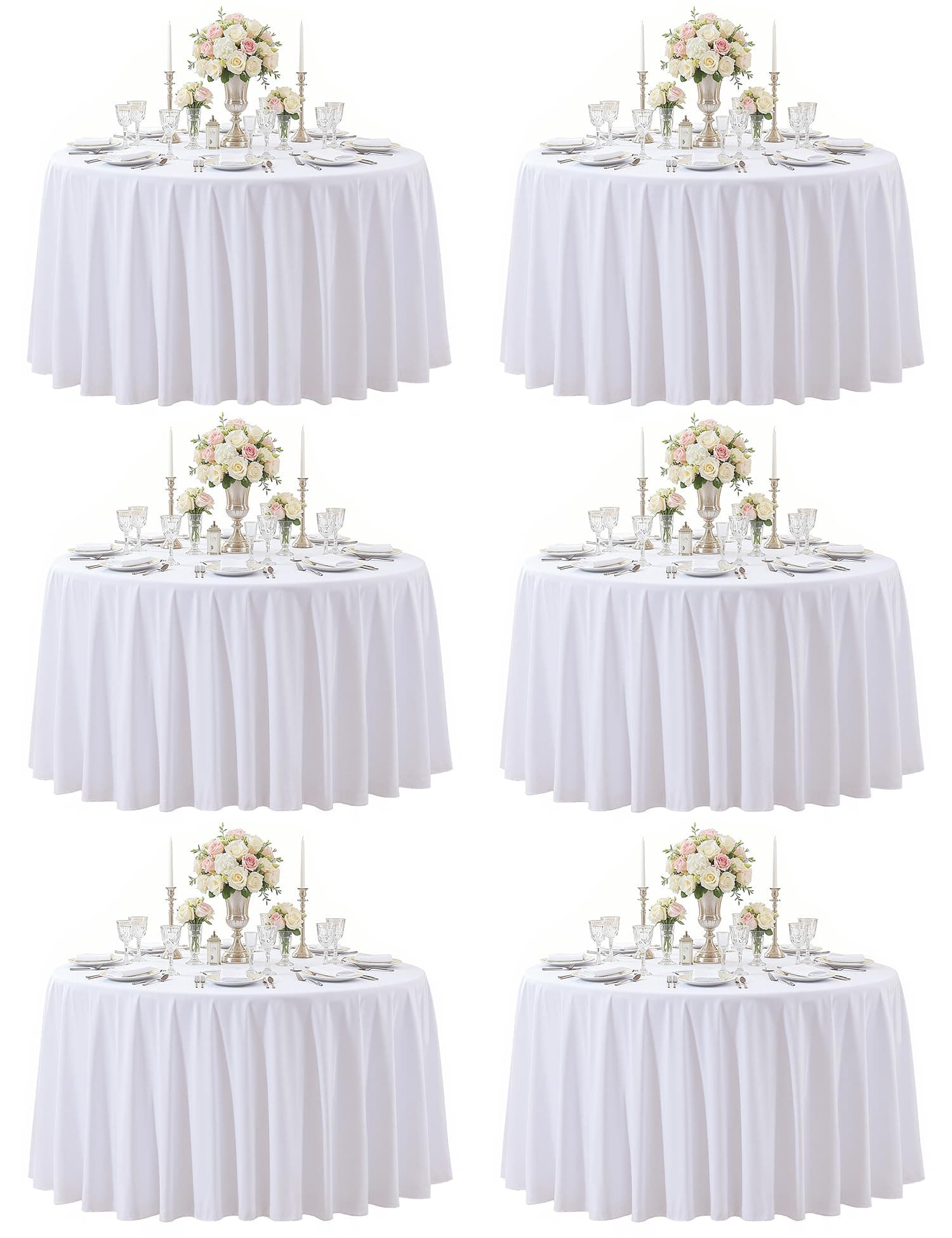 HB HBB MAGIC 90 Inch Round White Tablecloth 6 Pack - Reusable Washable Polyester White Table Cover Fits Round Table for Wedding, Baby Showers, Birthday Party, Buffet, Banquet Decorations