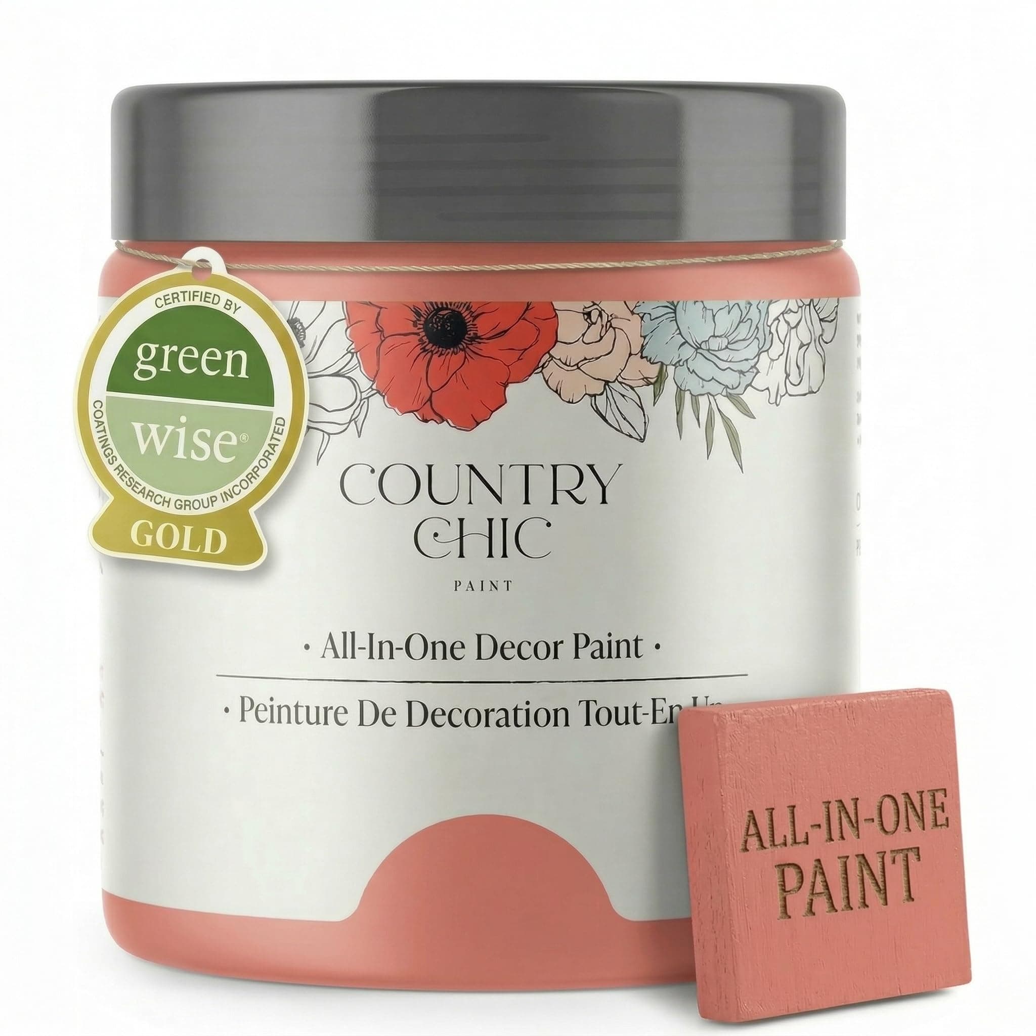 Country Chic All-in-One Chalk Paint for Furniture, Cabinets, Home Decor, Eco-Friendly, Matte Finish, Built-In Primer & Top Coat for Wood, Metal - Sunset Glow (Coral Pink) - Pint 16 oz (475 ml)