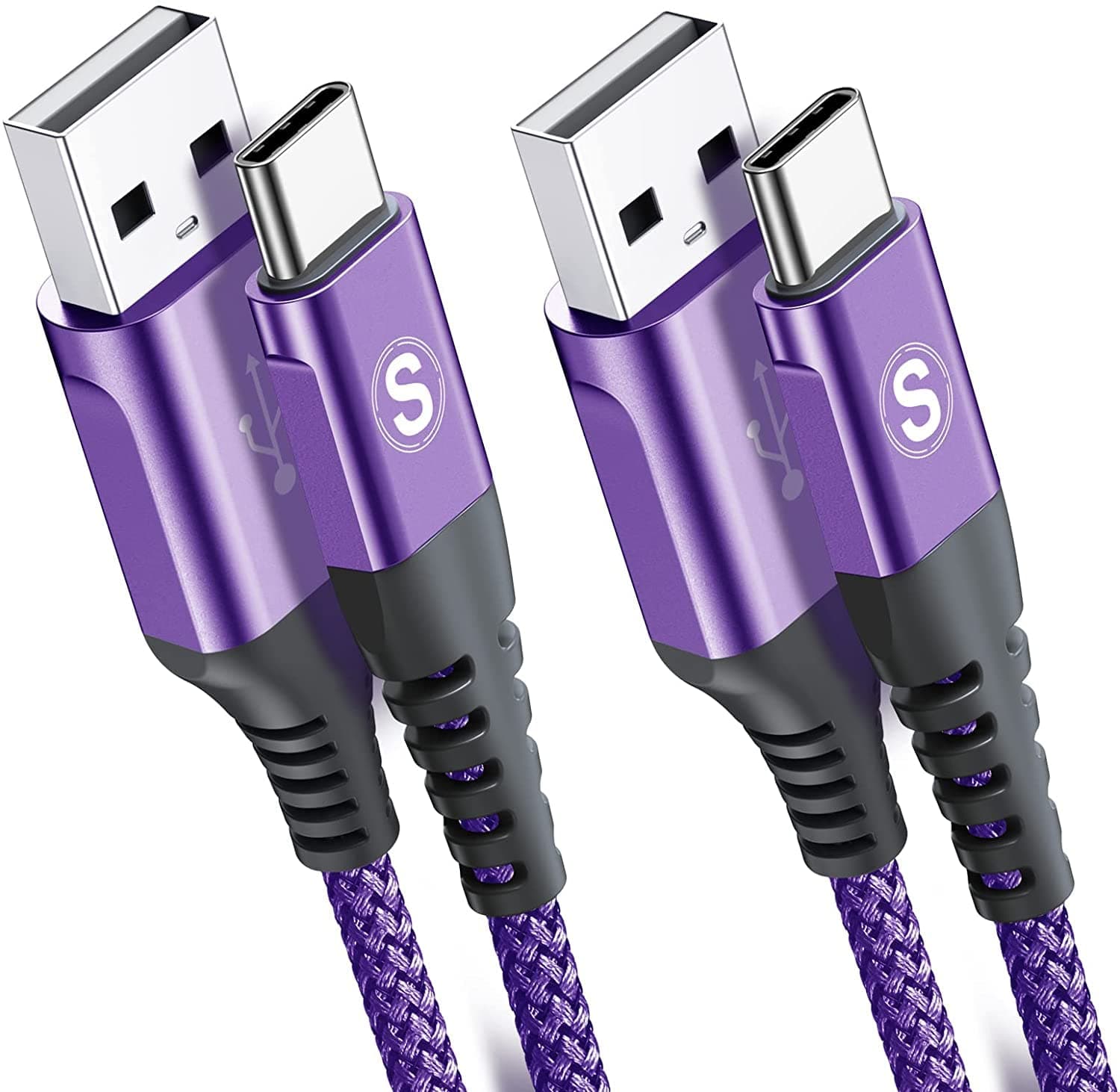 Sweguard USB C Cable Fast Charge 3.1A [2Pack, 10ft], Type C Cable Nylon Braided Charging Cable Compatible with Galaxy S22 S21 S20 S10 Plus A53 A52 A71 A32,Note 10 9 8, Pixel, LG, Moto etc -Purple