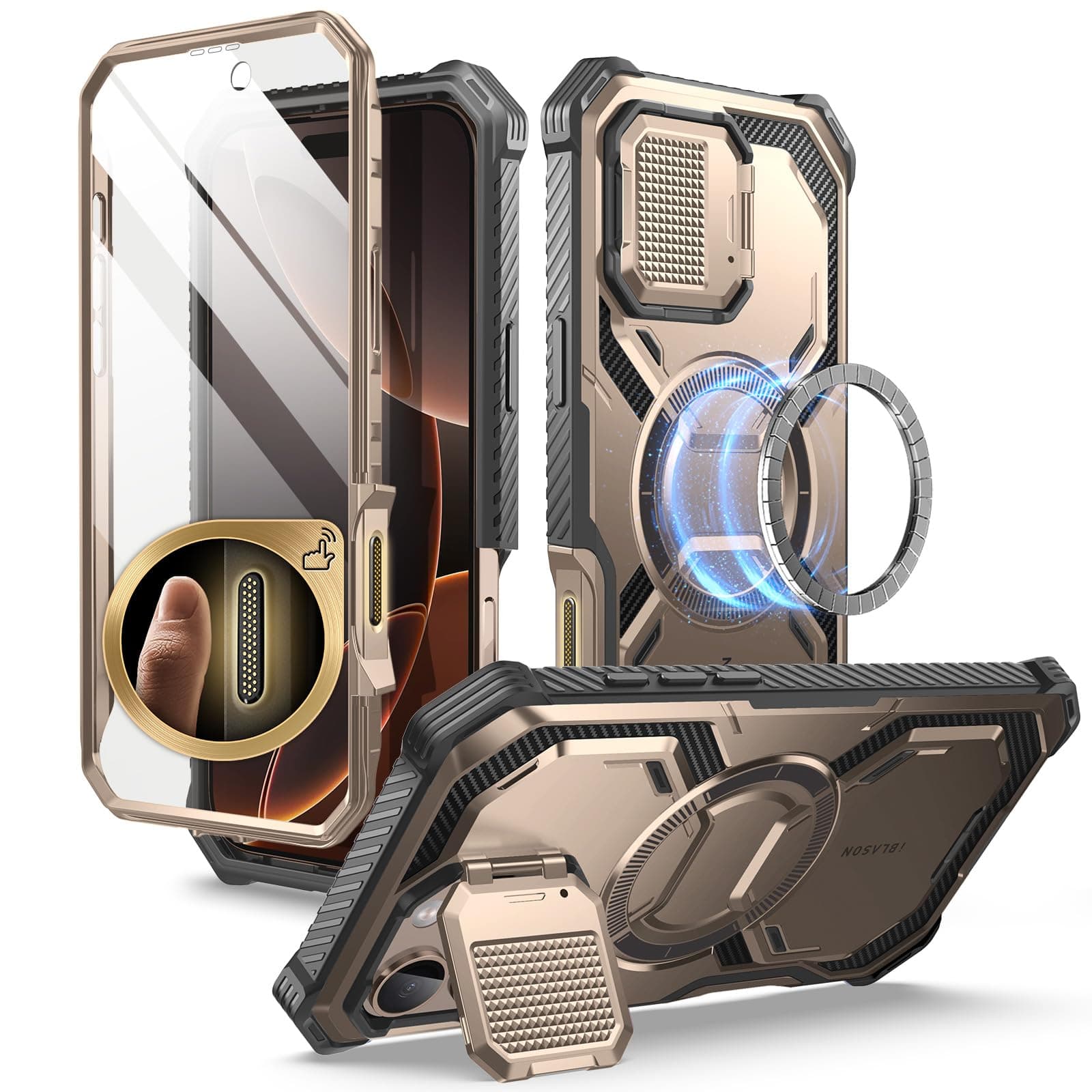 i-Blason Armorbox for iPhone 16 Pro Max Case with Camera Control Capture Button [Camera Cover Stand] [Fit for MagSafe] Military Protection Full-Body Phone Case with Built-in Screen Protector, RoseGold