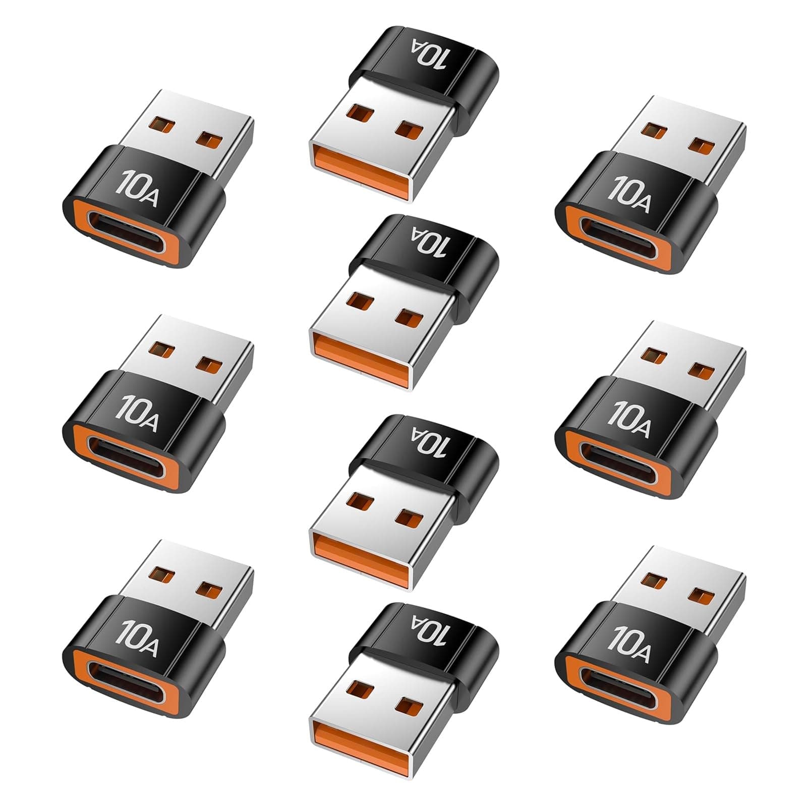 Pastall 10A USB to USB C Adapter(10 Pack),USBC Female to USBA Male Adapter