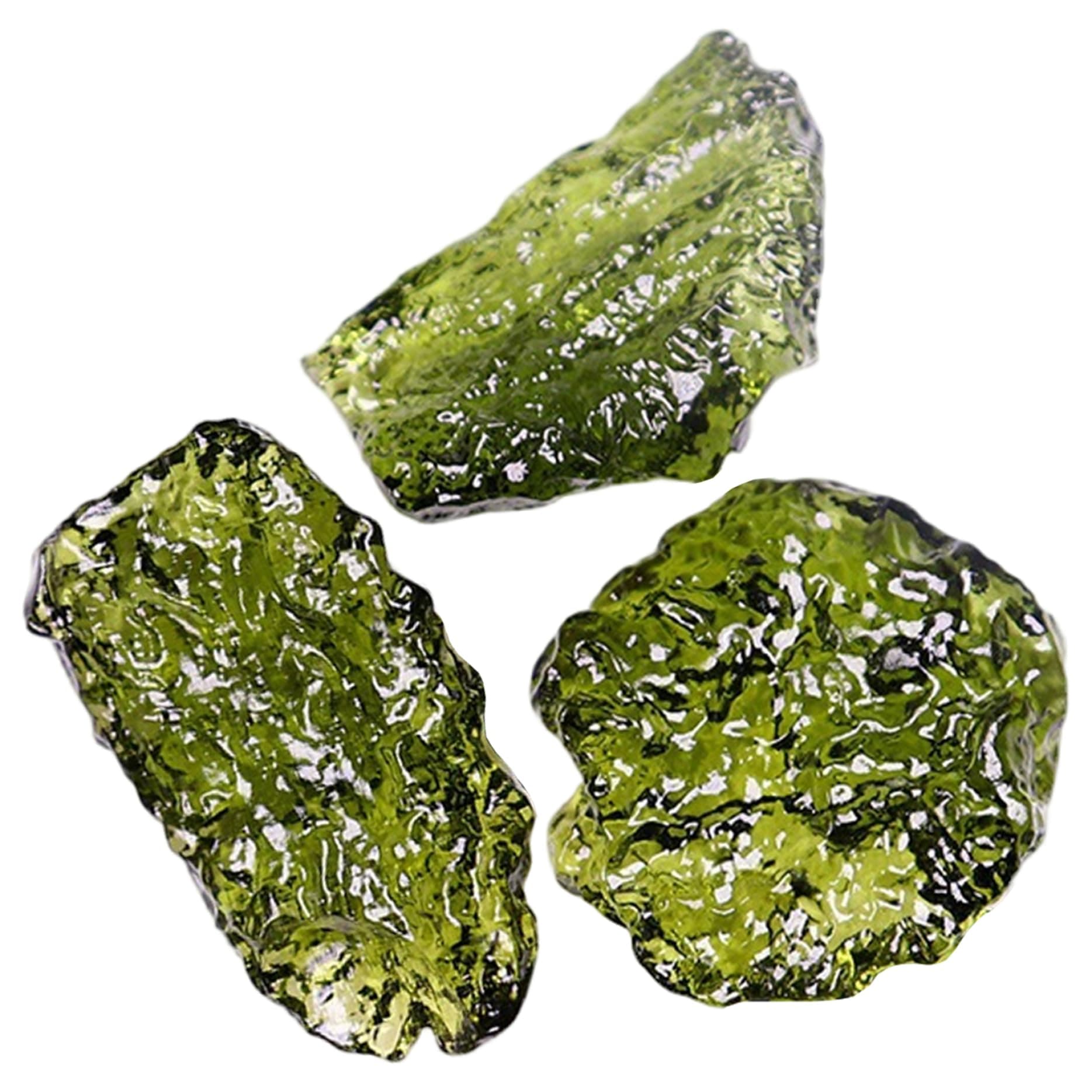 CurcKua 3Pcs Moldavite Crystal 1-3g Green Czech Meteorite Artificial Irregular Moldavite Stone Pendant for Jewelry Making Supplies, Stone Style Random Crystal Real Meteorite