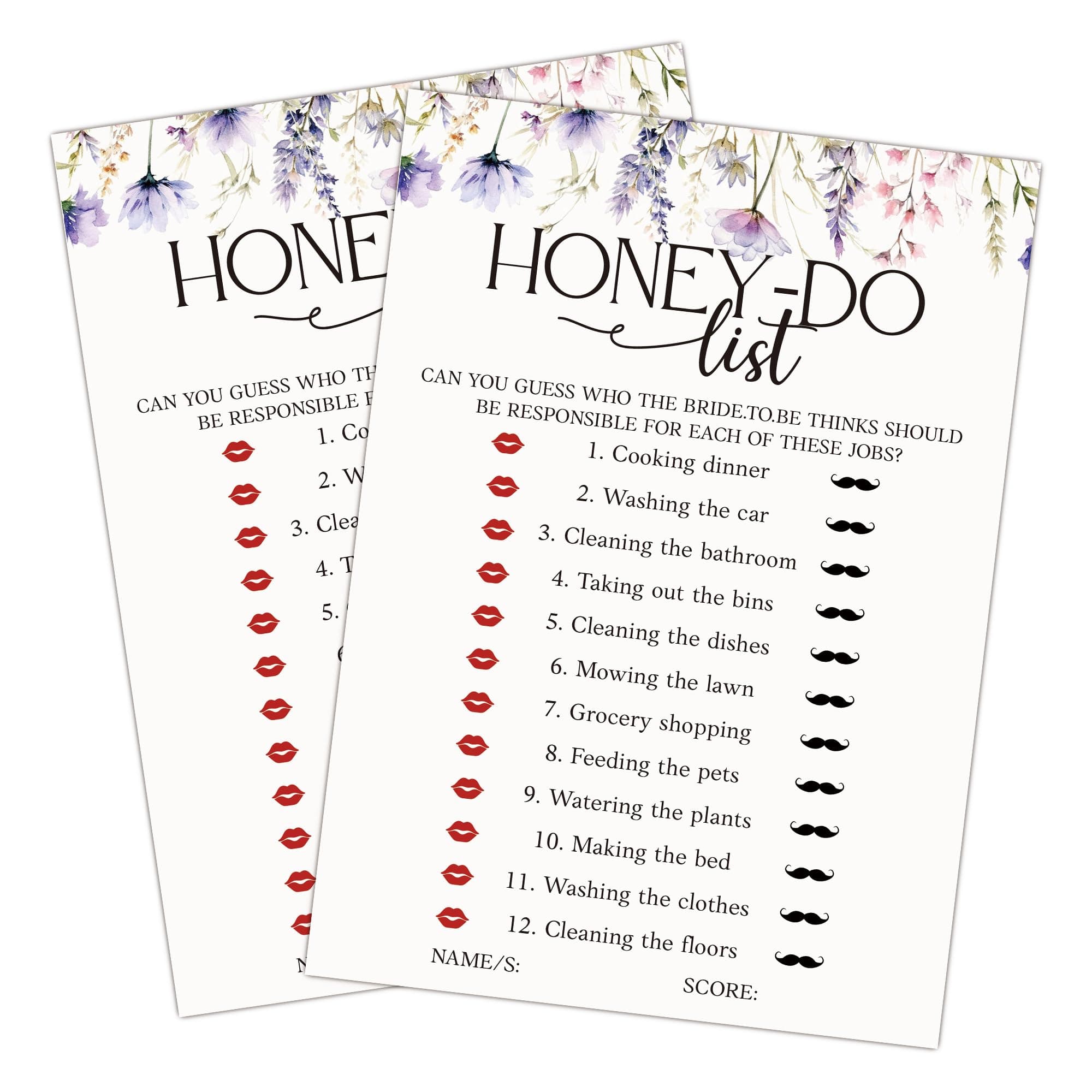 Bridal Shower Games for 25 Guests, Honey-Do List Bridal Shower Game Cards, Funny Wedding Games for Rehearsal Dinner, Cocktail Hour, Couples Wedding Bachelorette Engagement Party Supplies-A05