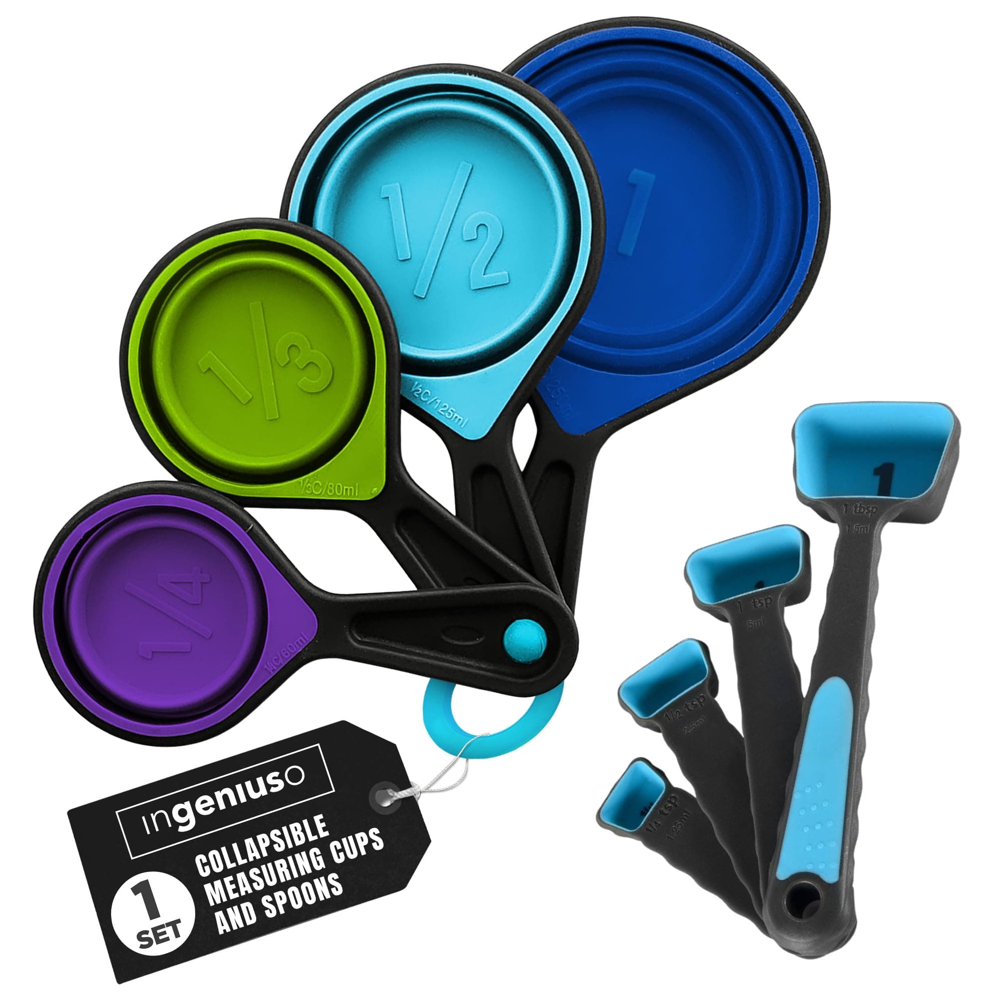 Collapsible Measuring Cups and Measuring Spoons - Portable Food Grade Silicone for Liquid & Dry Measuring