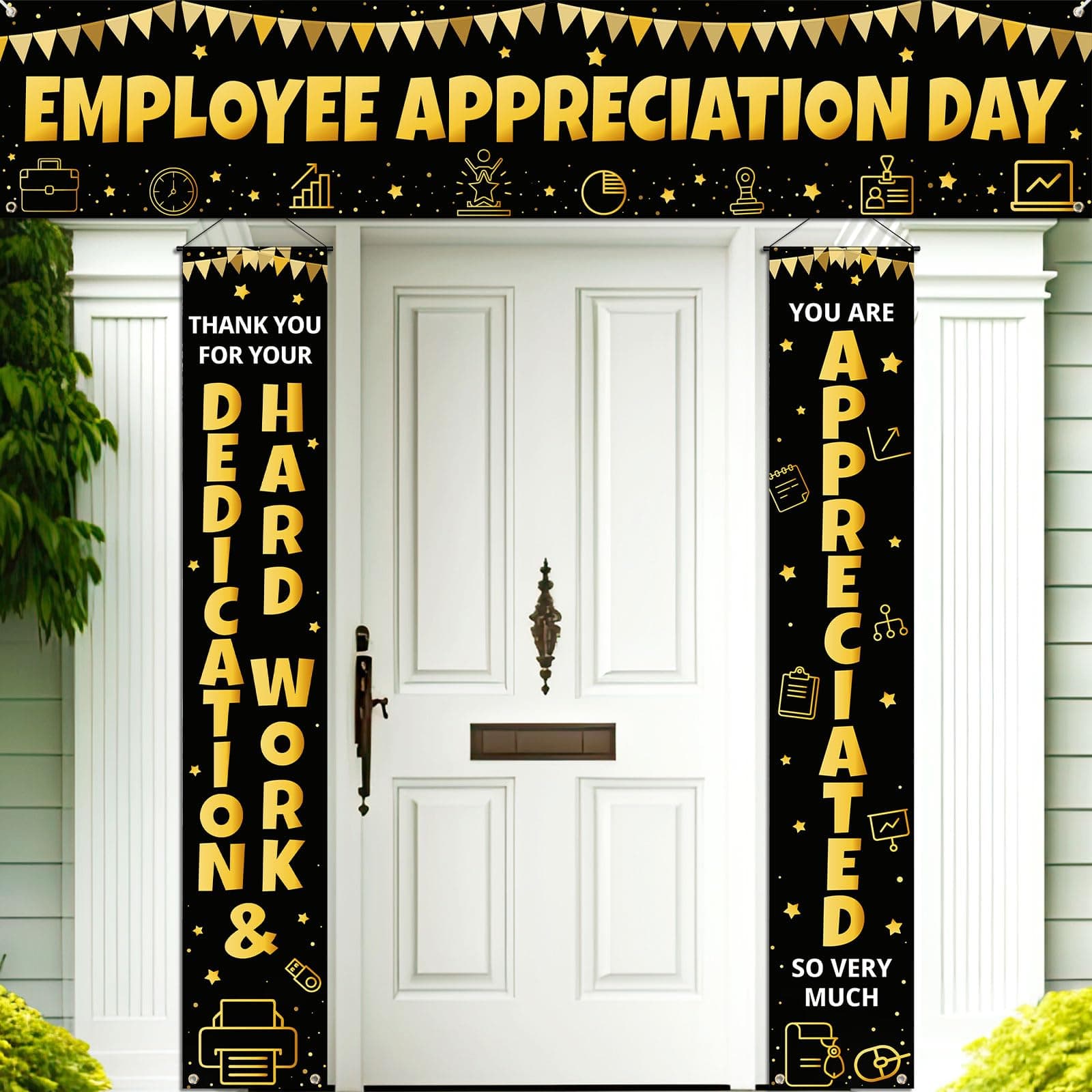 SmoothNovelty 3 Pcs Employee Appreciation Day Banner Black Gold We Appreciate Decorations Hard Work Employee Appreciation Background Thank You for All You Do Decor for Indoor Outdoor