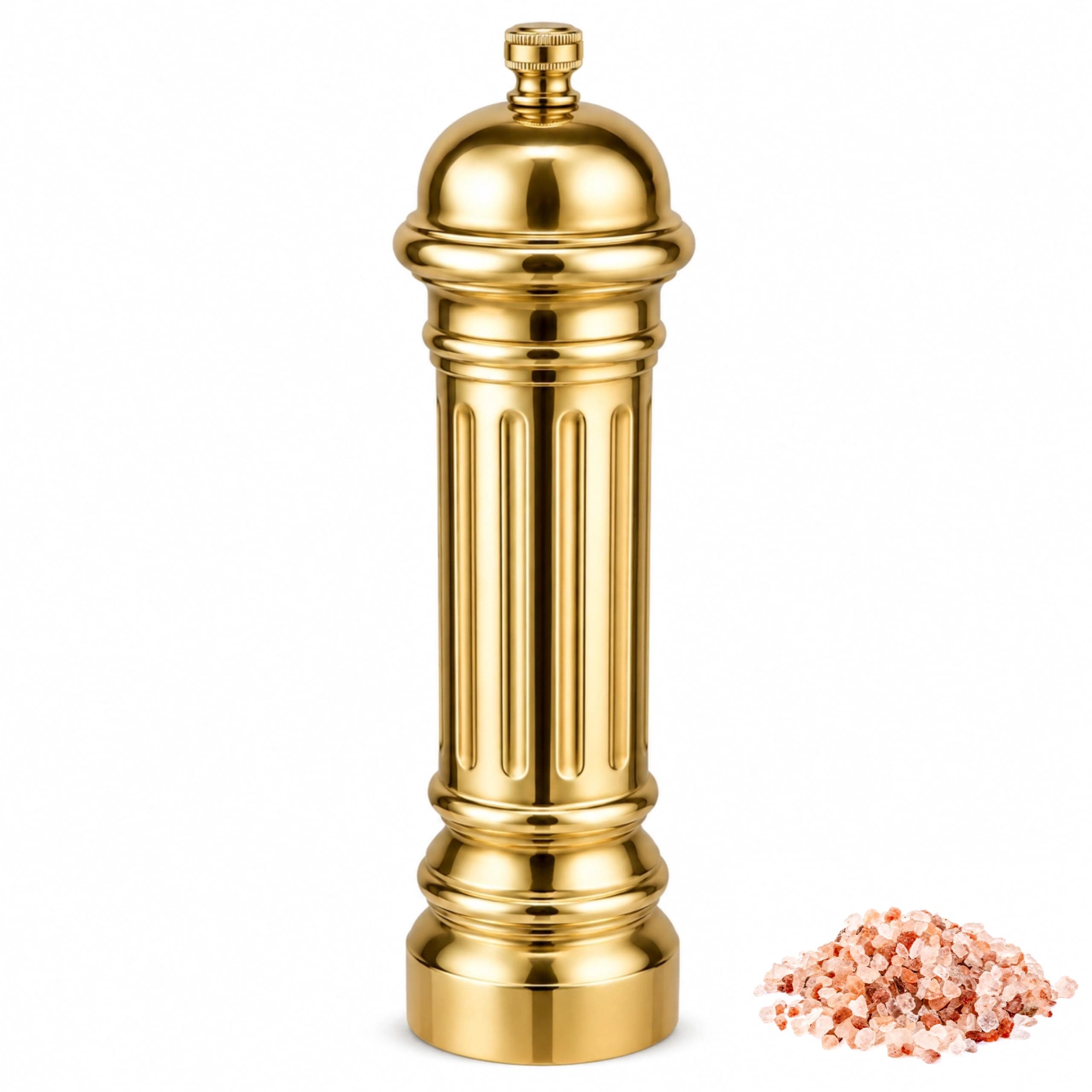Aurevit Metal Salt Grinder, Heavy Duty High Output Salt Mill with Adjustable Coarseness, 316L Stainless Steel, Refillable (Gold)