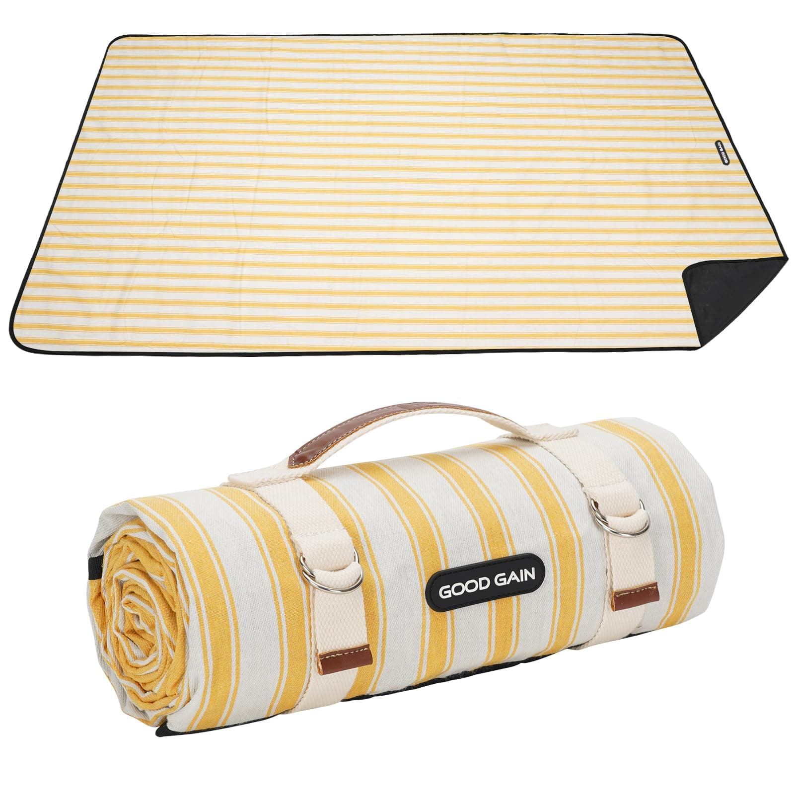 G GOOD GAIN Picnic Blankets Waterproof - Extra Large Outdoor Blanket Sand Free Foldable with Carry Strap for Beach, Camping, Park Grass, Hiking, Travel, Concerts, Indoor(Bumblebee)