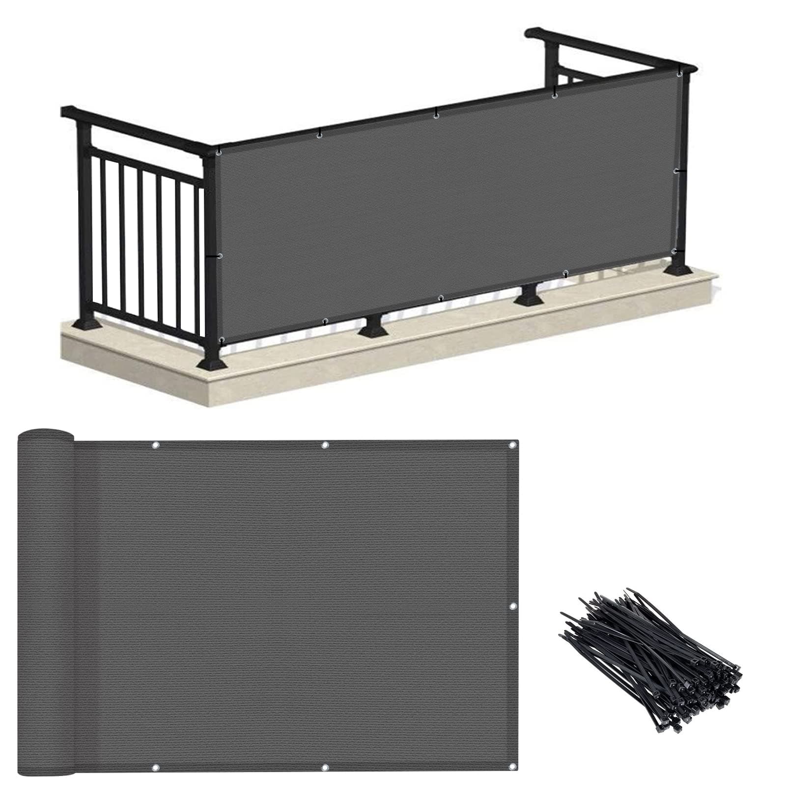 LOVE STORY 3' x 11' Balcony Privacy Screen Cover for Apartment, Dark Grey