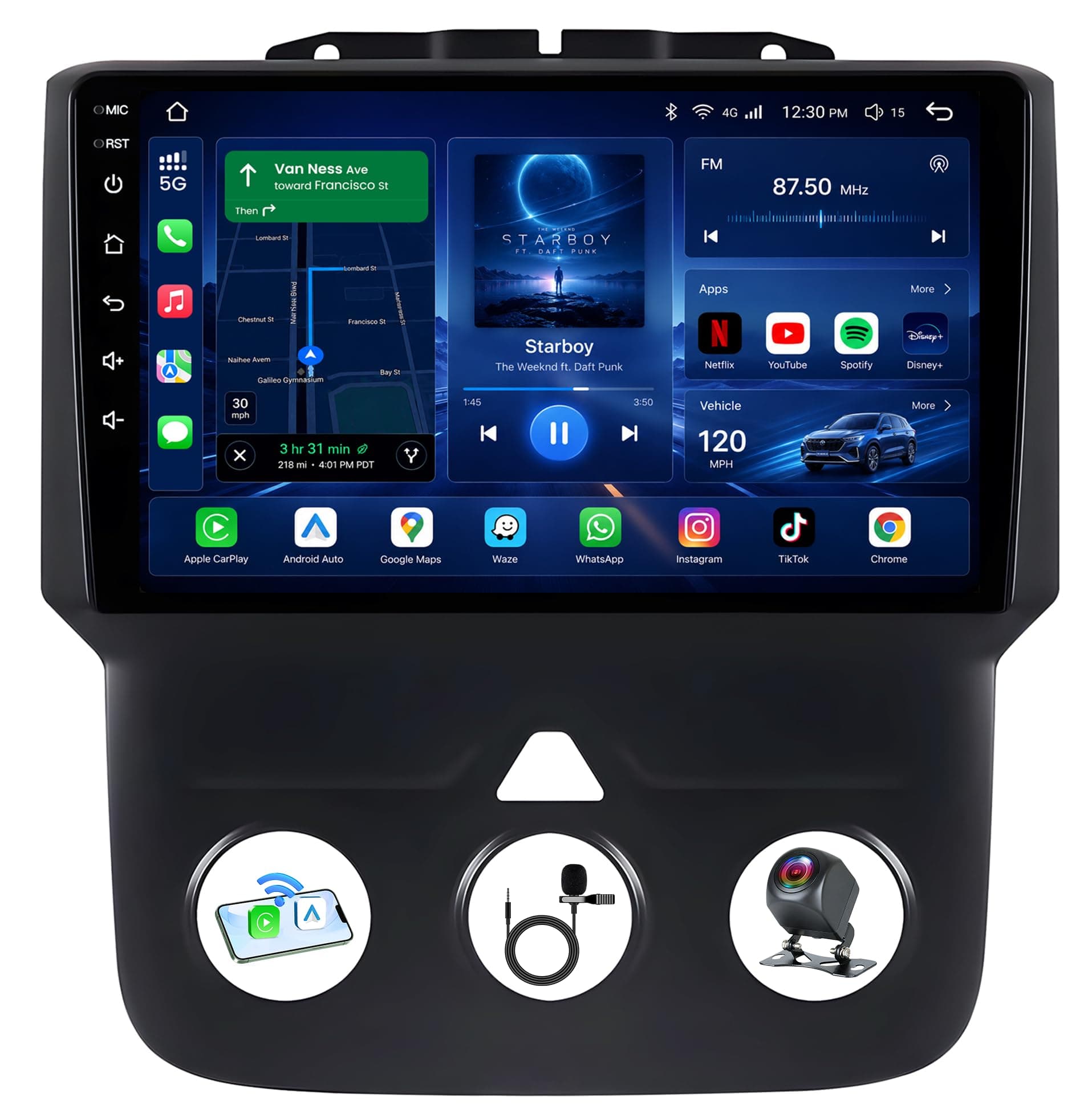 4 Core Car Radio + 64GB ROM for Dodge Ram 1500 2500 2013-2018: 9" Touch Screen 1280 x 800 IPS Stereo Upgraded Carplay Android Auto Bluetooth GPS 5G WiFi 1080P Camera