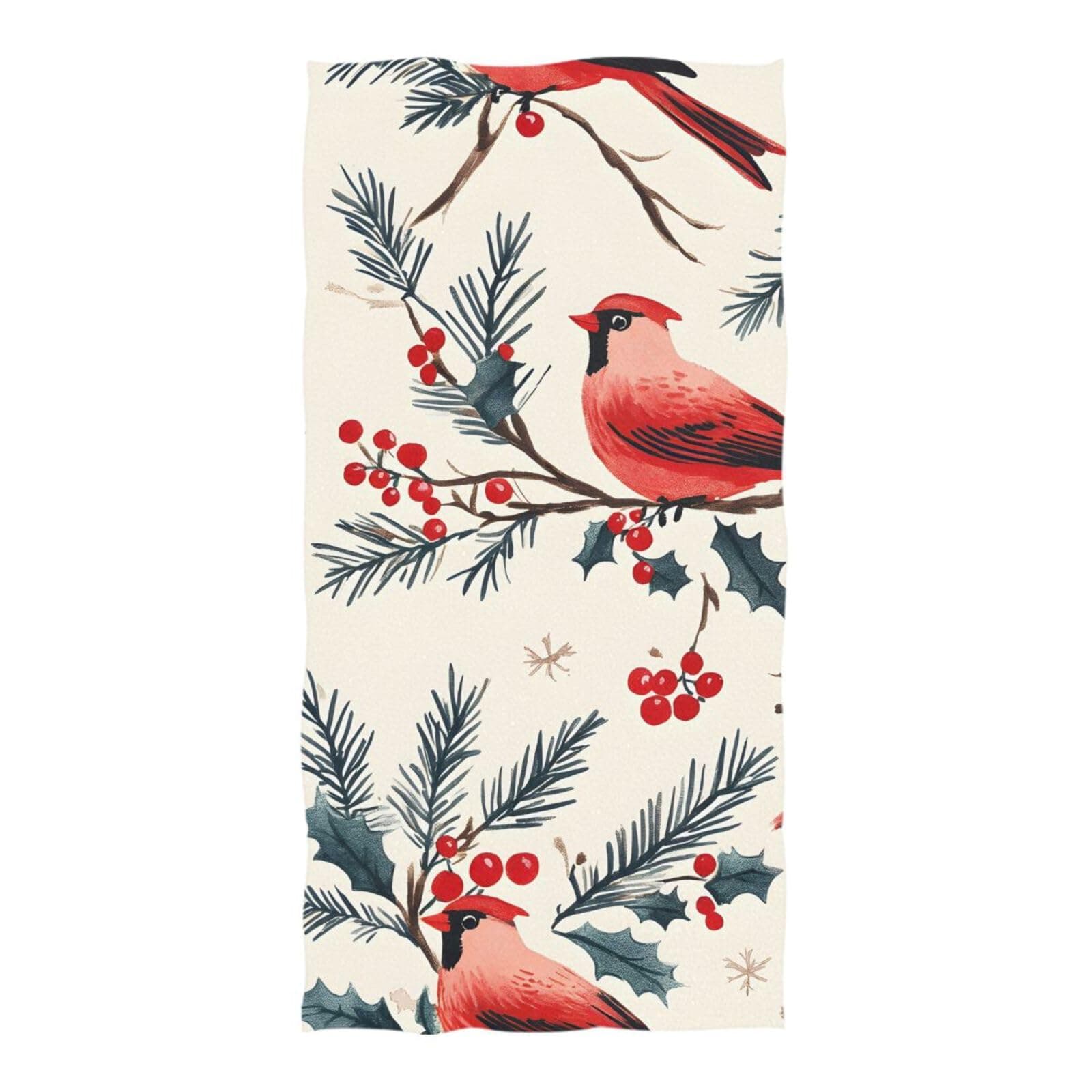 GKCLOCK Red Bird Holly Berry Beach Towel, Microfiber Absorbent Quick Dry Swimming Yoga Beach Towels for Women, Men, Kids