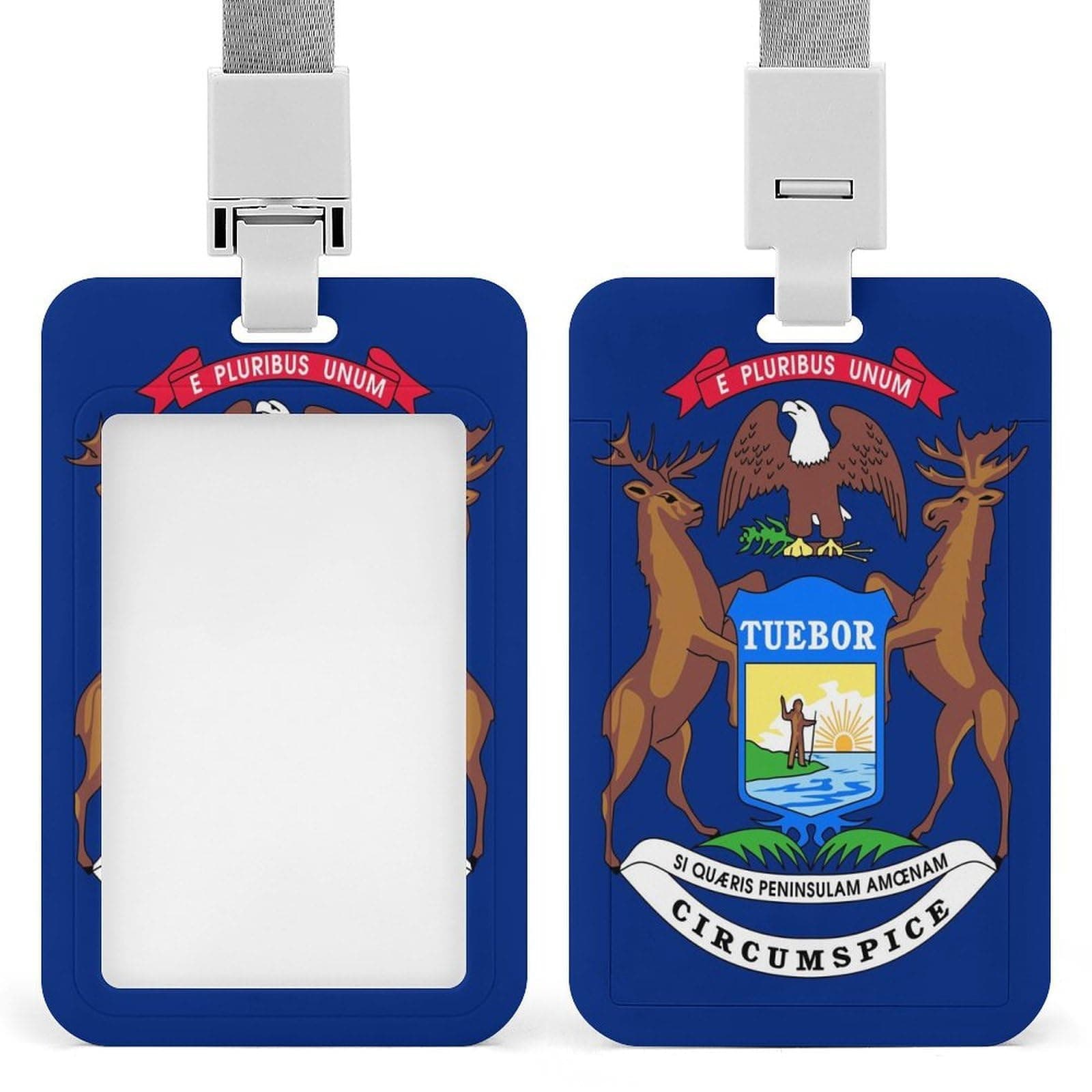 Badge Holder with Lanyard for Men, Michigan State Flag Sturdy Durable ID Badge for Officers, Doctors, Fashion Lightweight Vertical Card Holder