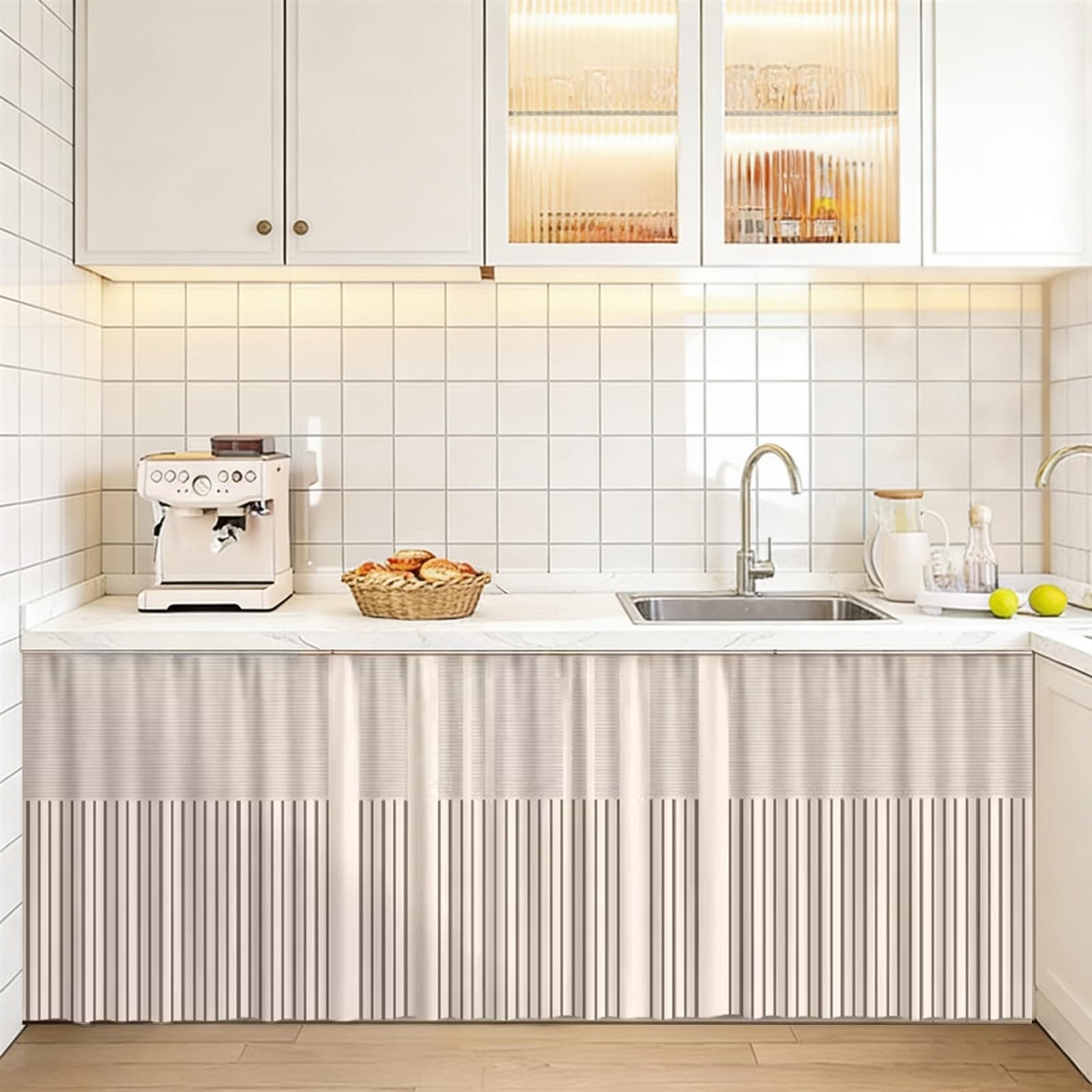 Icegrey Short Cabinet Curtains for Kitchen, Privacy Closet Curtain Dust-Proof Under Sink Curtains for Shelves Wall Panel Hanging Doorway Noren, Style 17, 48" x 24"