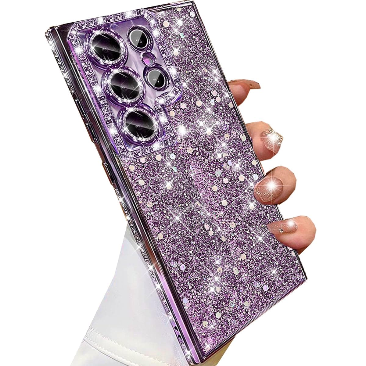 Changjia for Samsung Galaxy Ultra Glitter Bling Case,Cute Bling Sparkly Shiny Crystal Sequin Diamonds Rhinestones with Camera Lens Protector Shockproof Women Girls Case for Galaxy Ultra (Purple)