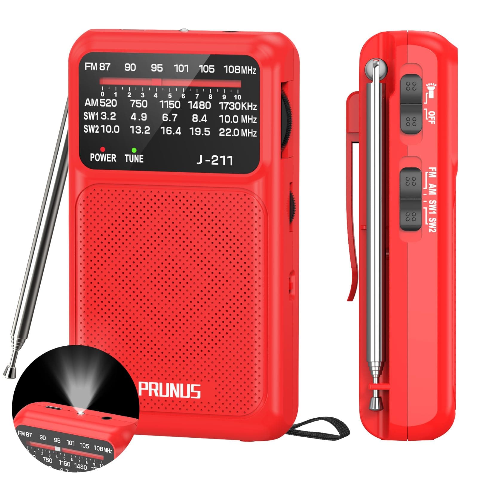 PRUNUS J-211 Pocket Radio AM FM USB-C Charging& Battery Operated