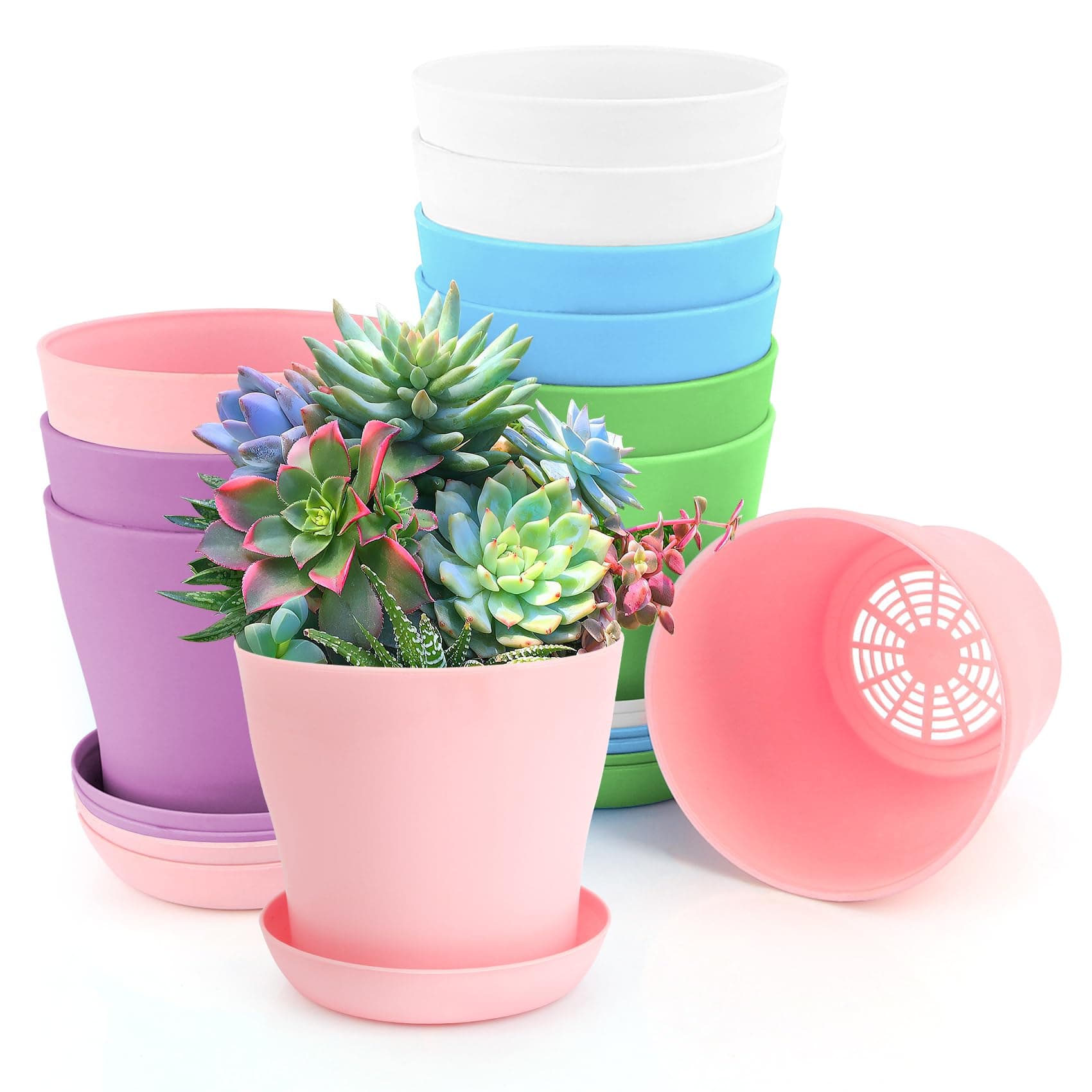 OALCQ 4 inch Plant Pots 10 Pcs Small Flower Pots for Indoor Plants Pots Cute Succulent Pots for Plants House Plant Pots Indoor Succulent Planters Plastic Flower Pots for Succulents Herb Pots 5 Colors