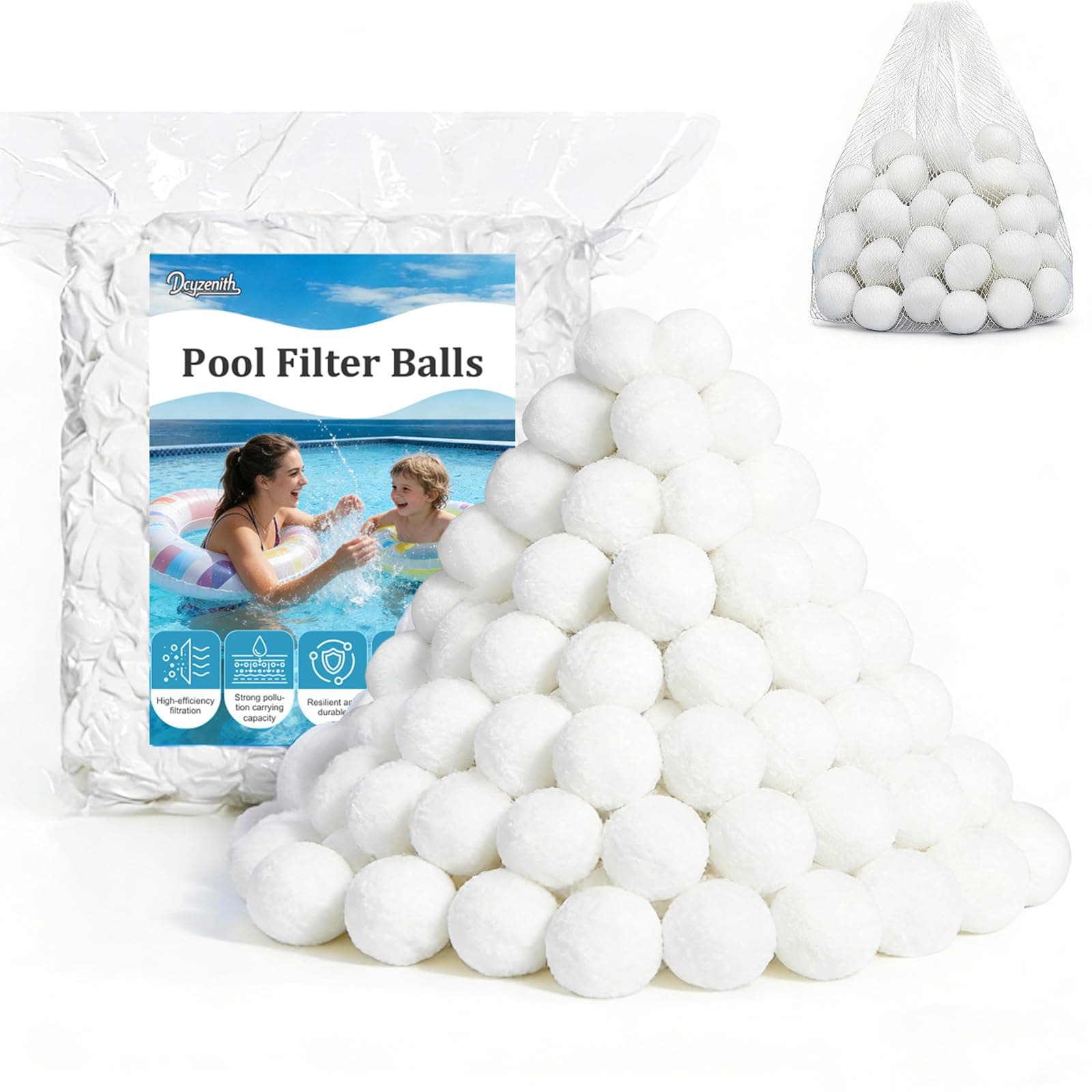 Dcyzenith 4 lbs Pool Filter Balls for Sand Filter Pump, Reusable Eco-Friendly Sand Filter Media for Above Ground Pools, Aquariums, Fish Tanks, Replaces 130 lbs Pool Filter Sand, White