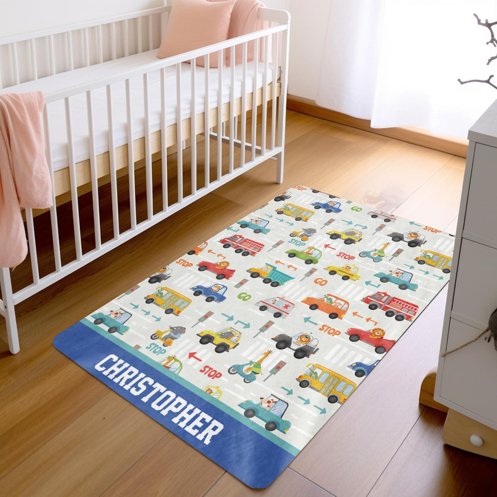 Duckbe Personalized Baby Rug ABC Playing Mat Crawling Rug Custom Bedroom Decoration Floor Area Rugs Nursery Mats for Baby Boy Toddlers Baby Shower Birthday Gift Car(40"x60")