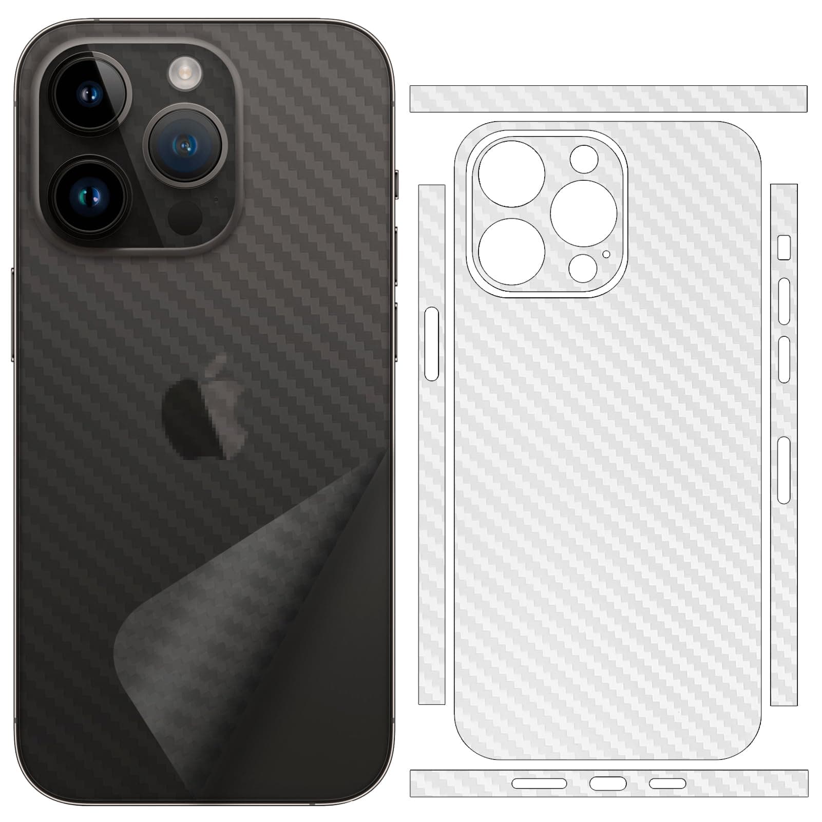 SUKIDIOVQ 2 Pack for iPhone 15 Pro Max Sticker Skin Wrap Transparent Carbon Fiber Sparkle Vinyl Slim Ultralight Decal Glass Protector Film Protective for Back Side Borders Camera