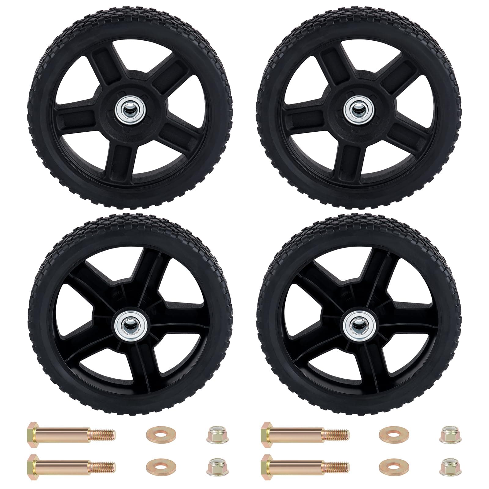 CheeMuii 4PCS 8" Lawn Mower Wheels Kit for Cart, Push Mower, Generator, Etc