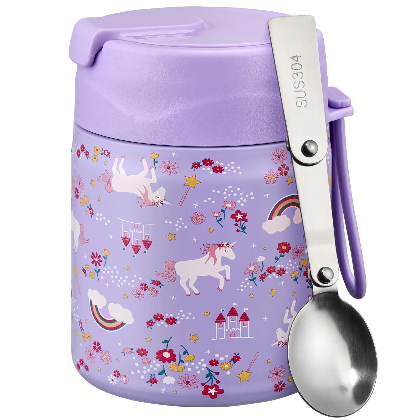 Pawtong 17oz Soup Thermo for Hot Food Insulated Vacuum Food Jar (Purple-Horse)