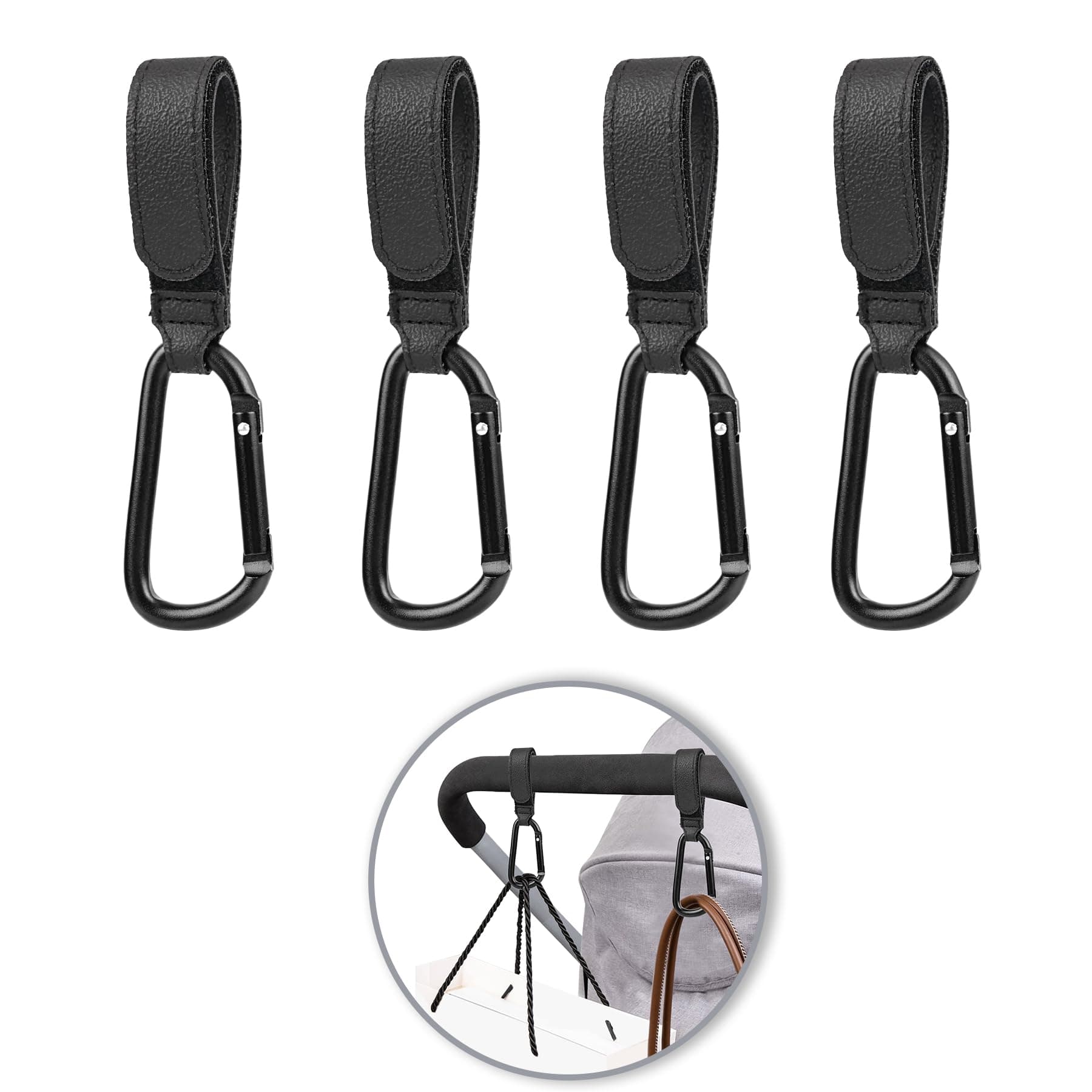 Go Pal Stroller Hooks for Bags, 4 Pack Adjustable Stroller Carabiner Clips