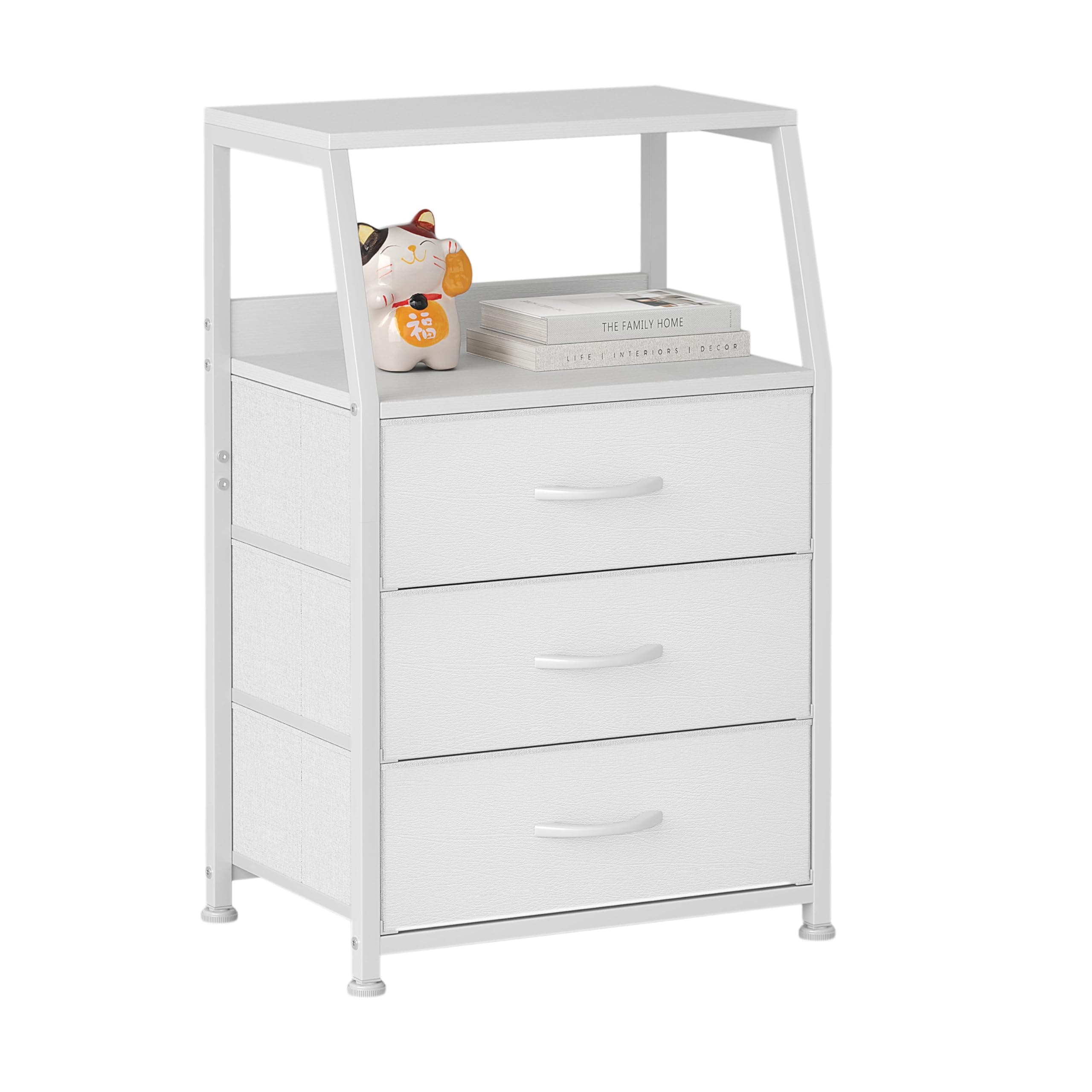 Mexin Dresser for Bedroom, Fabric Dresser with 3 Drawers, Metal Frame, Nightstand Bedside Furniture, Small Chest of Drawers for Closet, White