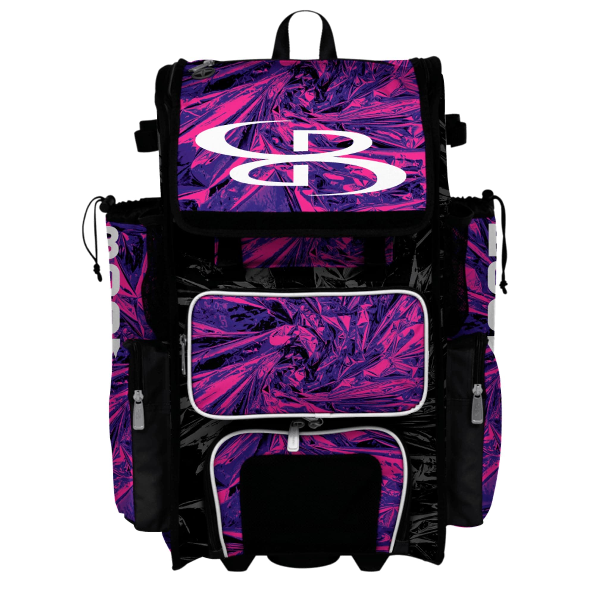 Boombah Superpack Hybrid Rolling Bat Bag - Wheeled & Backpack Version - Fractal Black/Purple/White