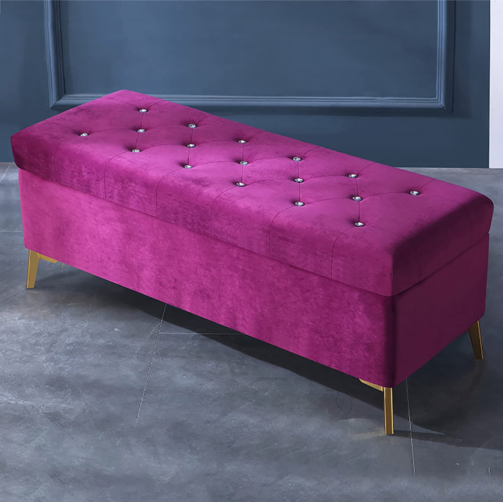 ELUKHT Velvet Storage Ottoman, Purple, 80x42x45cm (31x17x18inch), Traditional Elegant Glam, Foot Rest, Bench, Modern Bed